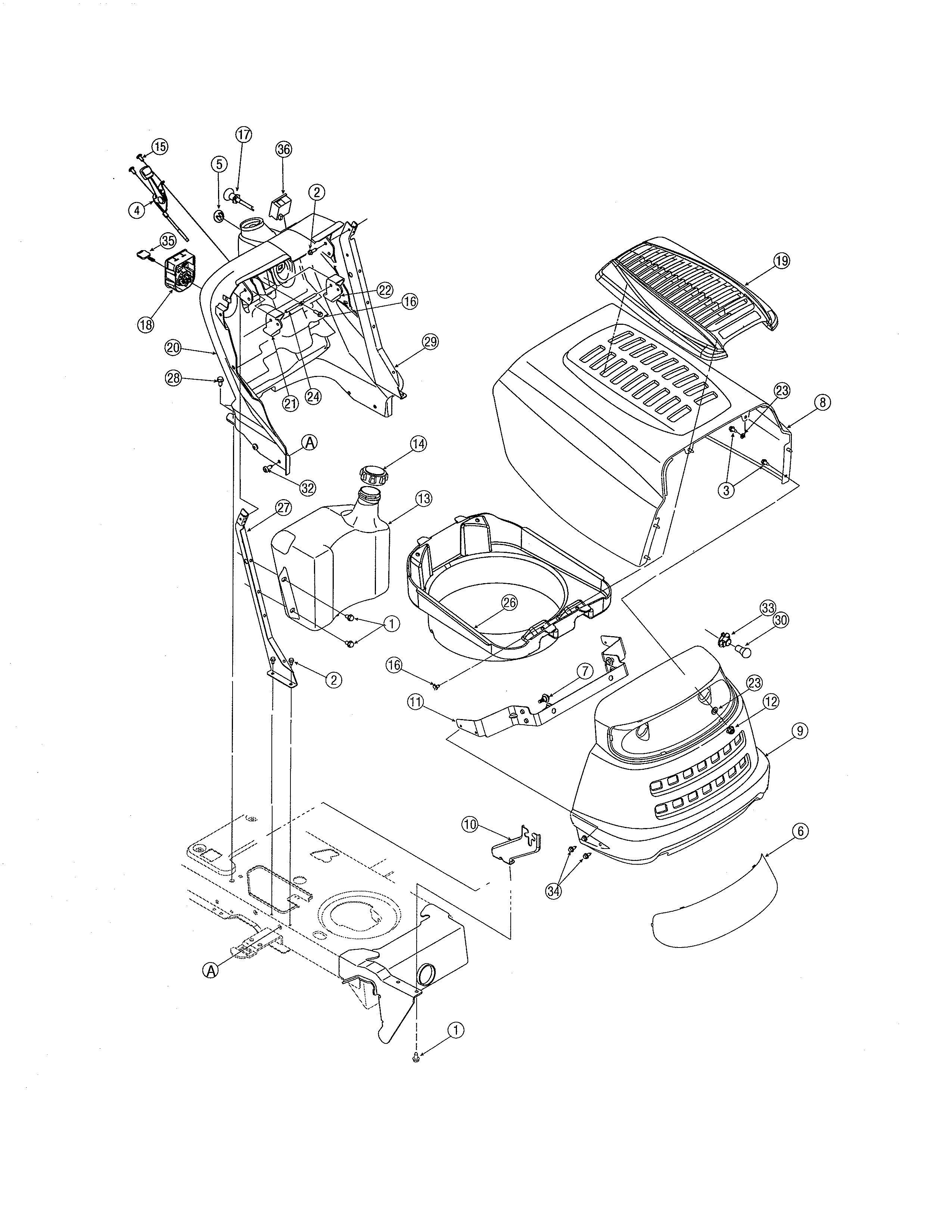MTD 13AX615H730 hood/bumper diagram