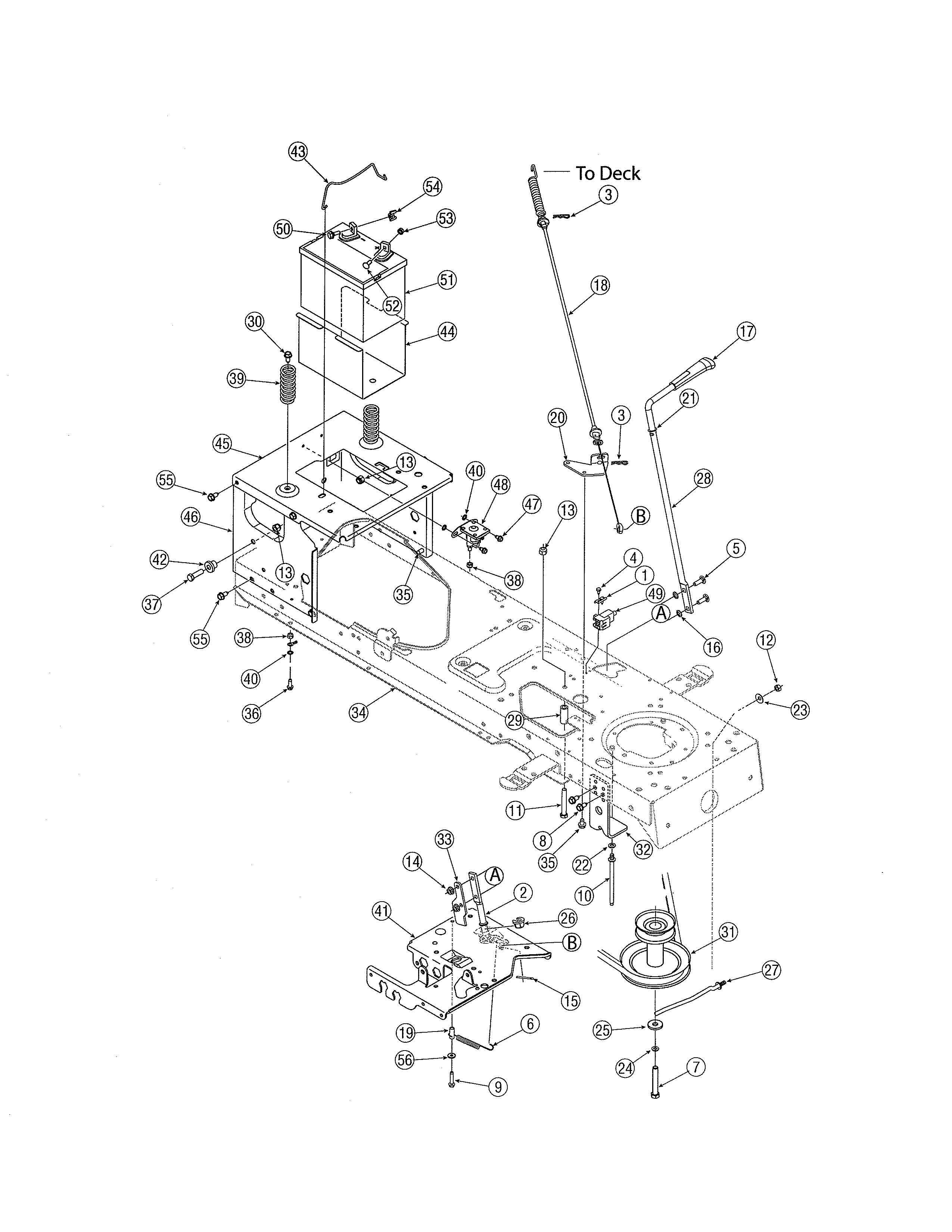 MTD 13AX615H730 frame/battery diagram
