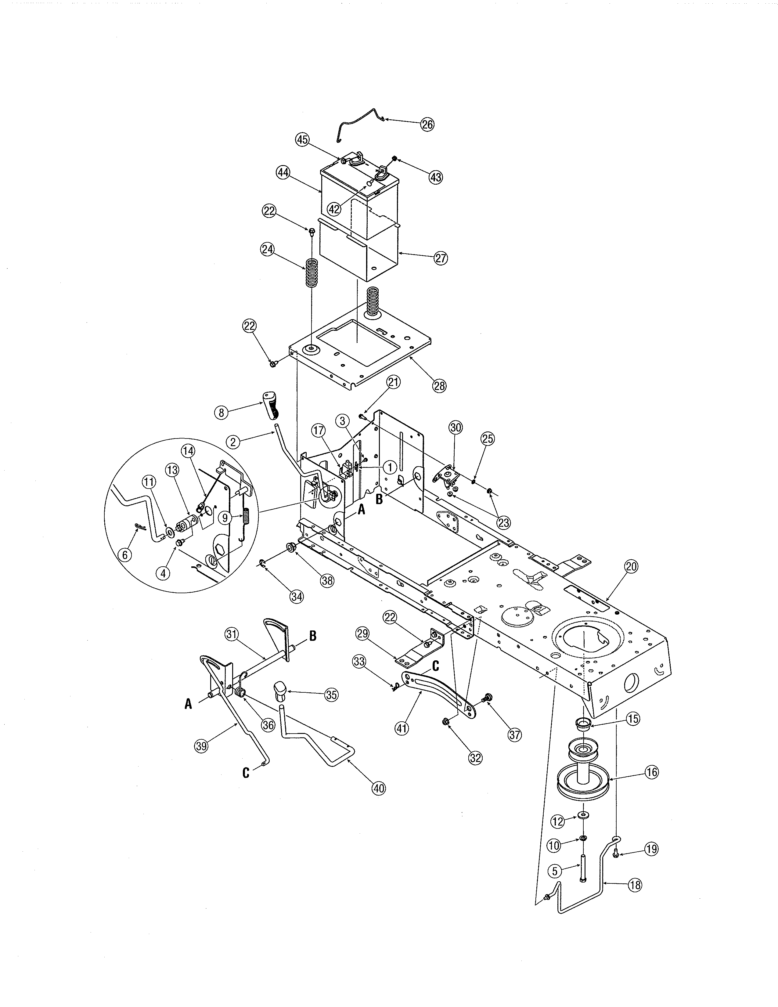 MTD 13AN771G731 frame/battery diagram