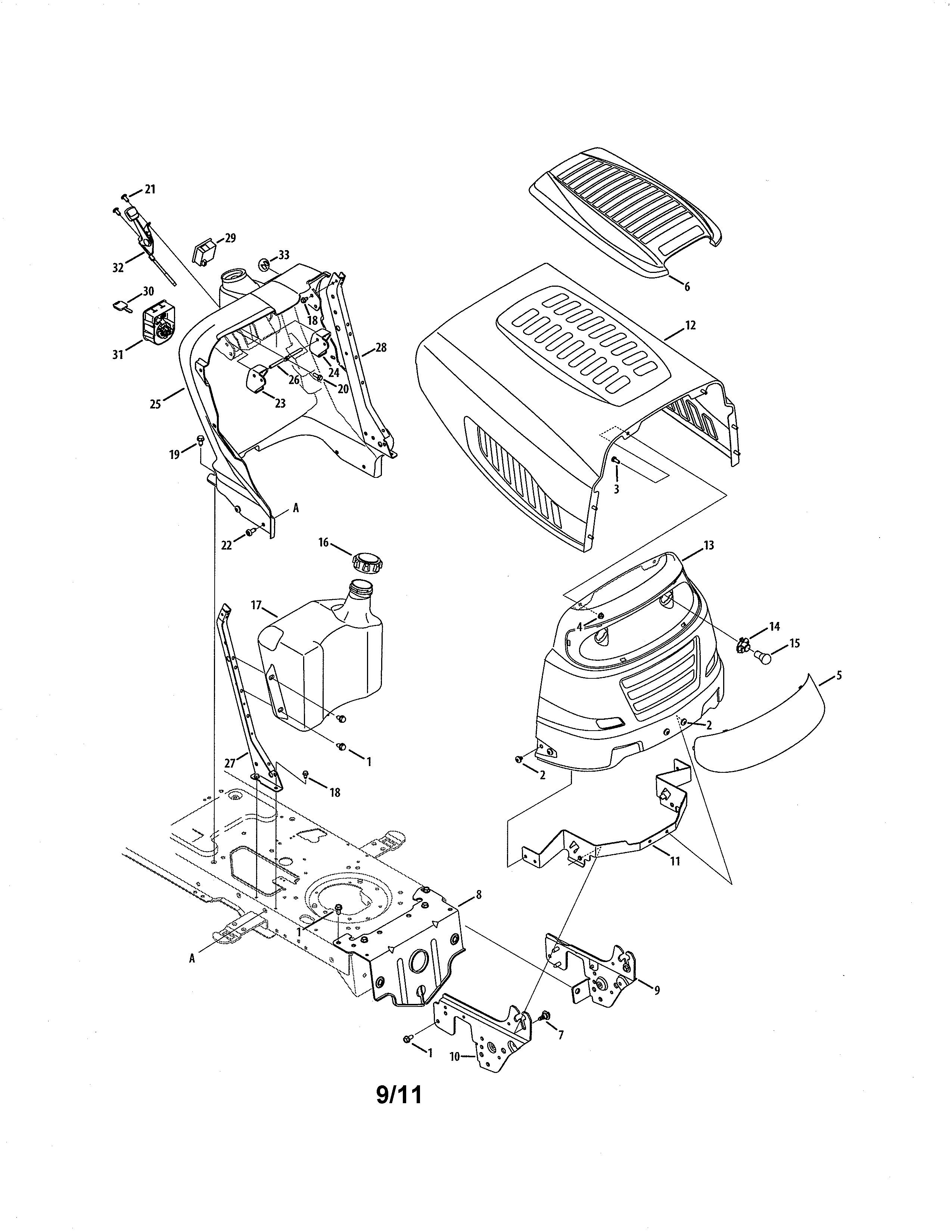 MTD 13AX615G055 5-style hood & dash diagram