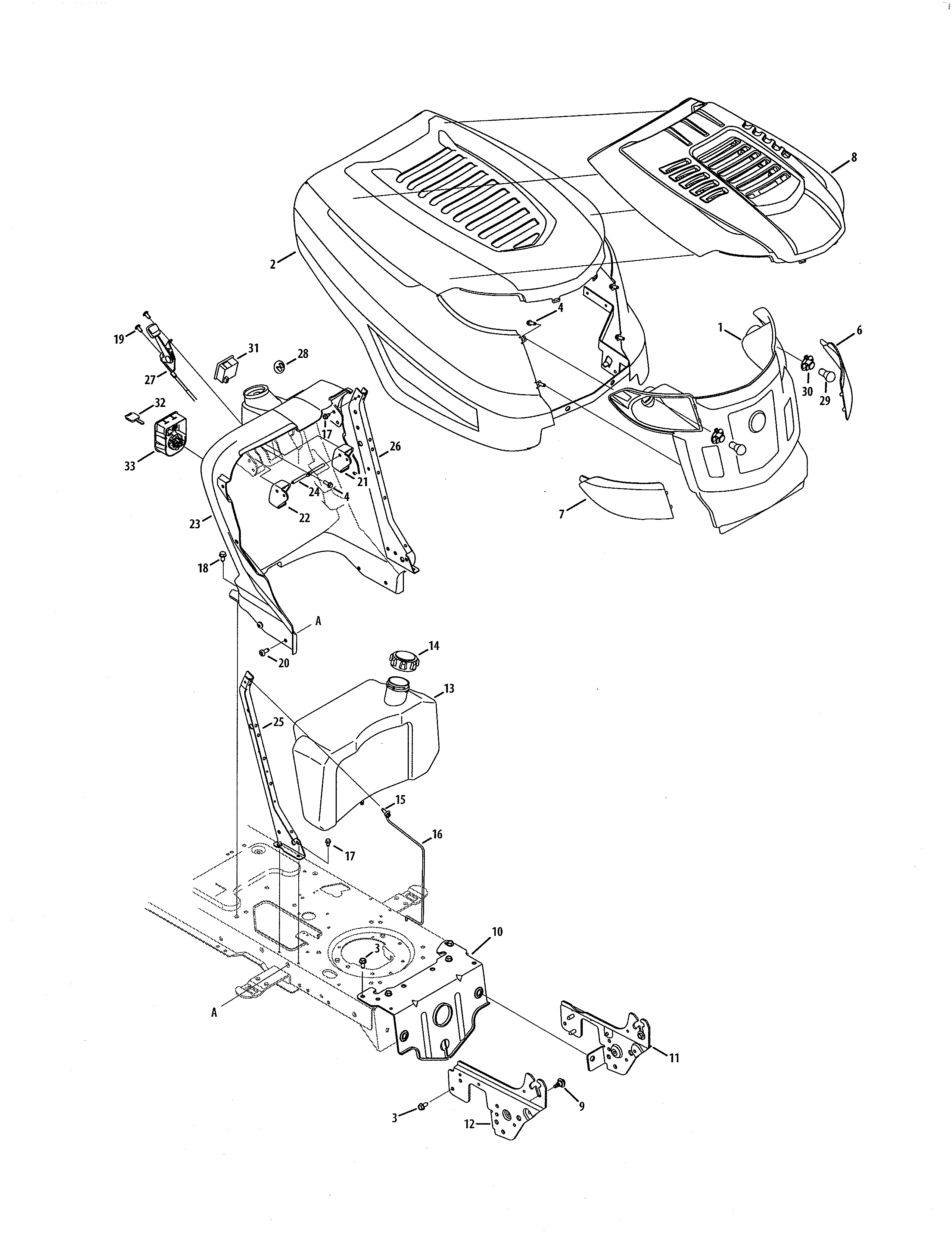 MTD 13AX615G055 k-style hood & dash diagram