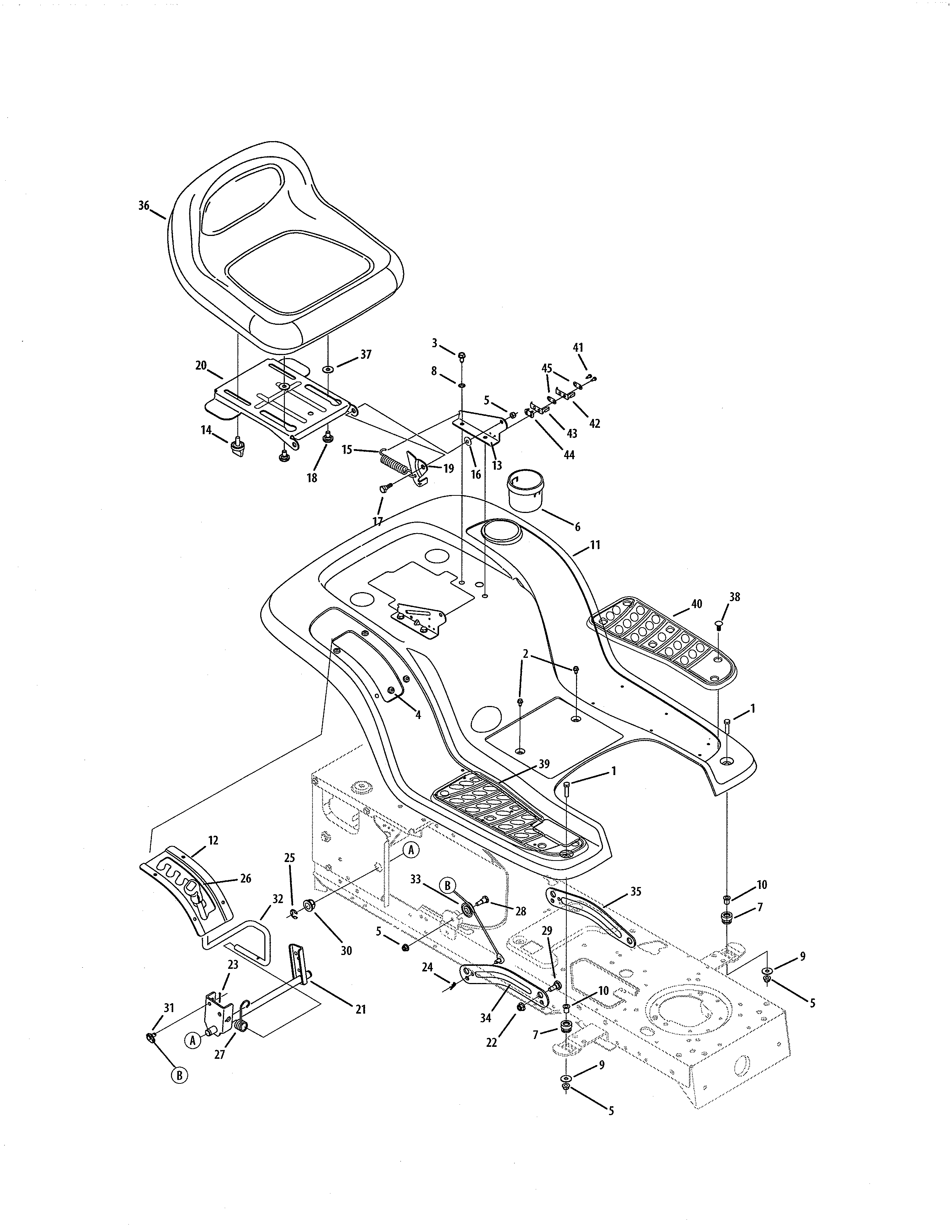 MTD 13AX615G055 10-style fender/deck lift/seat diagram