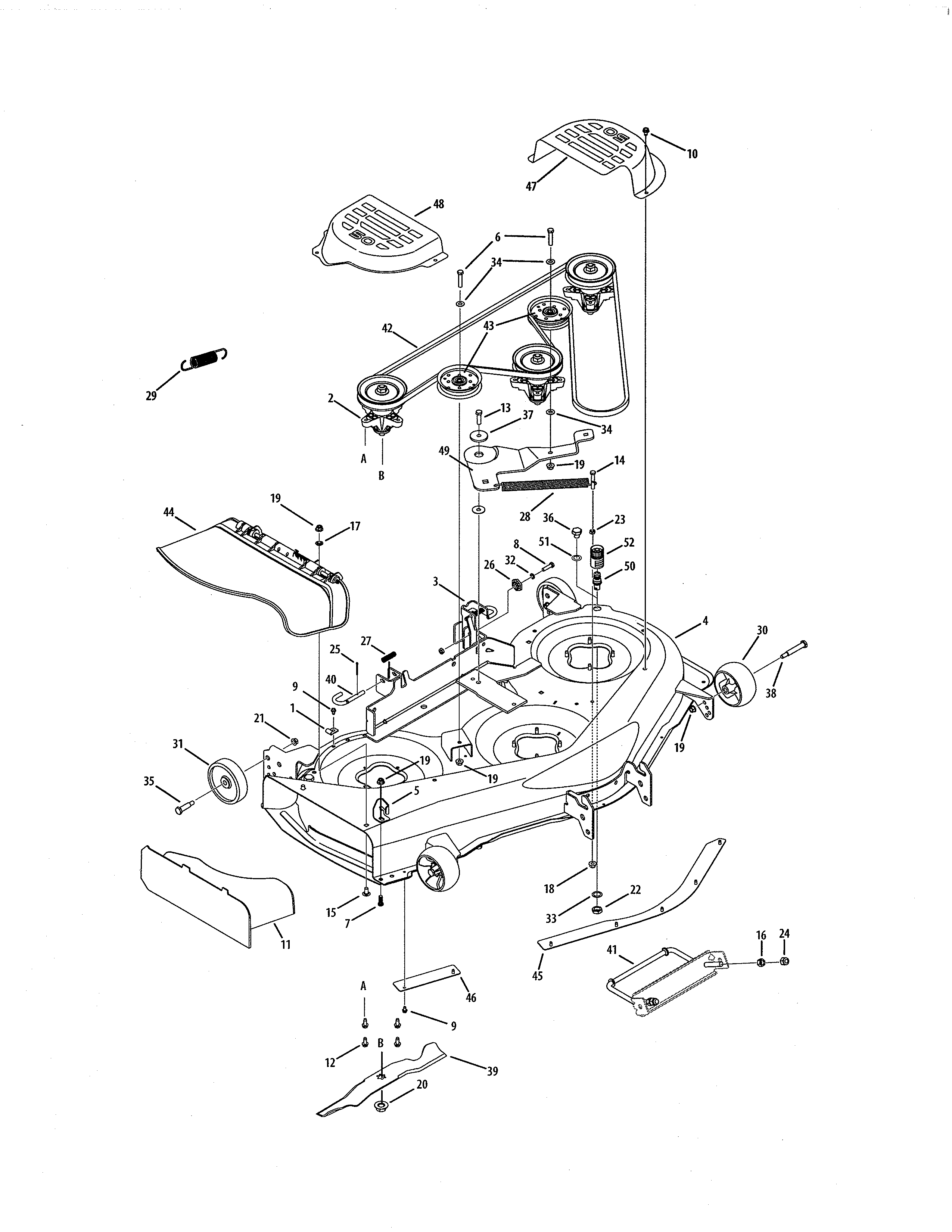 MTD 13AX615G055 50" mowing deck diagram