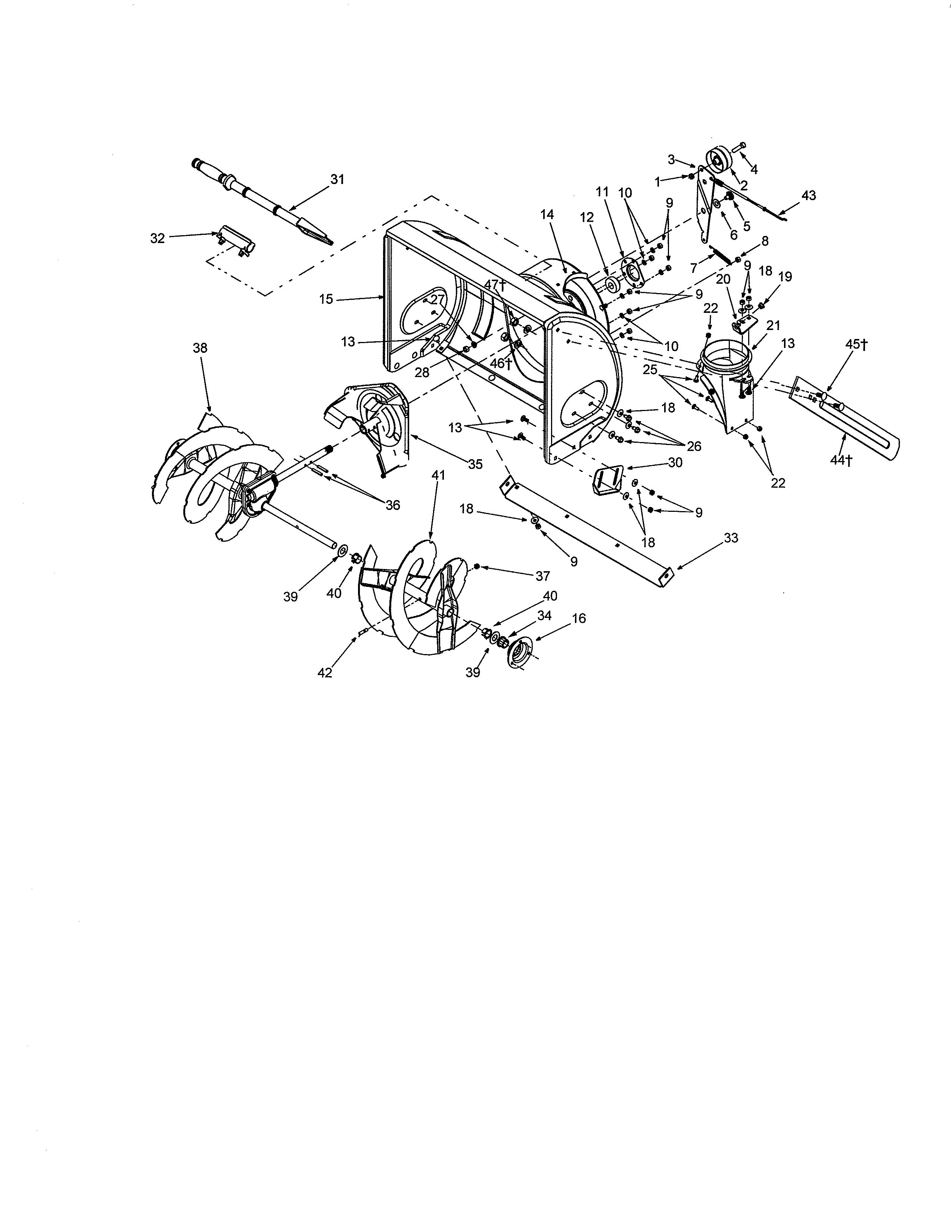 MTD 31AS640F352 auger & housing diagram
