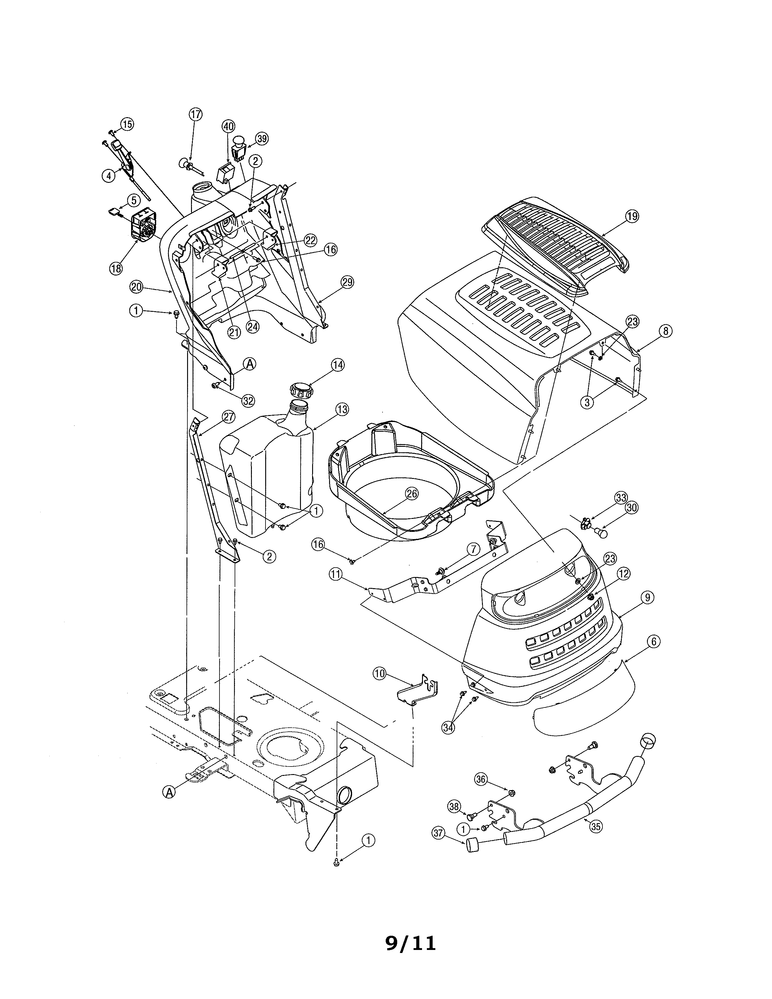 MTD 13AP625K730 bumper & hood diagram