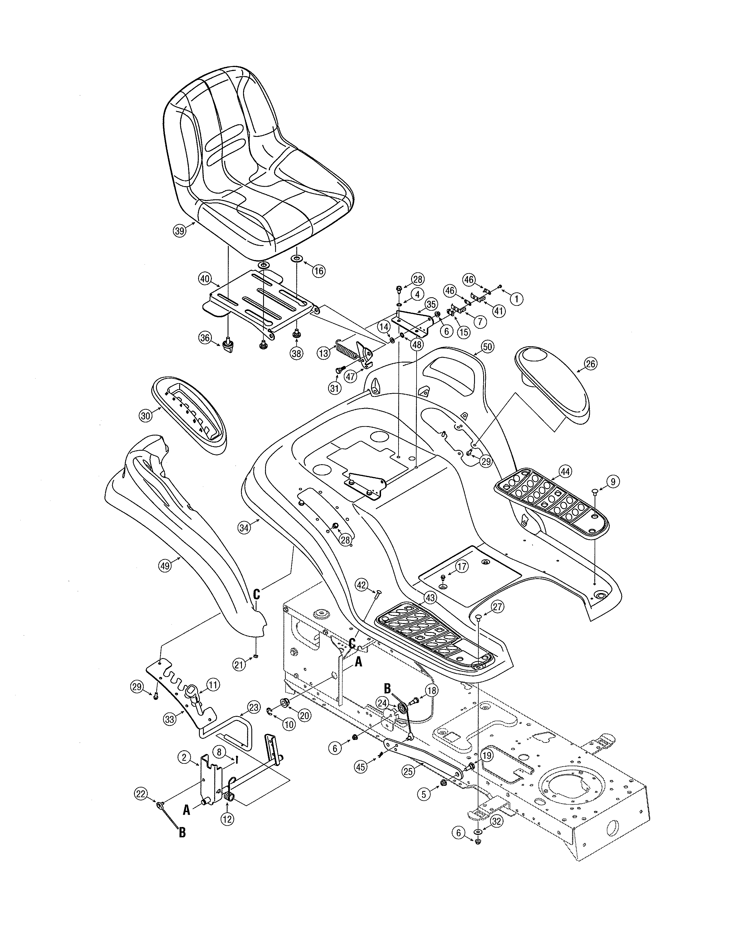 MTD 13AP625K730 seat & fender diagram