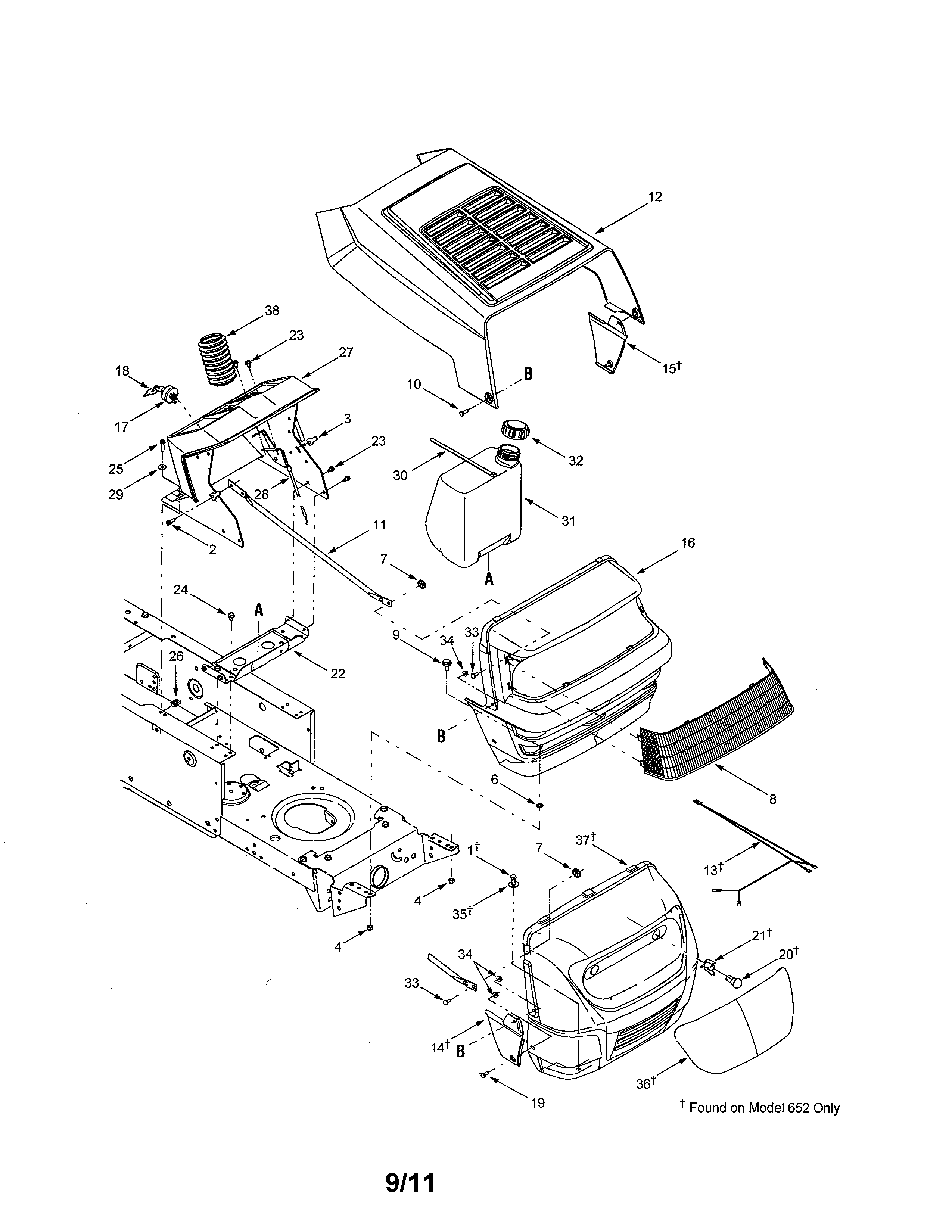 MTD 13AC650F700 bumper/hood diagram