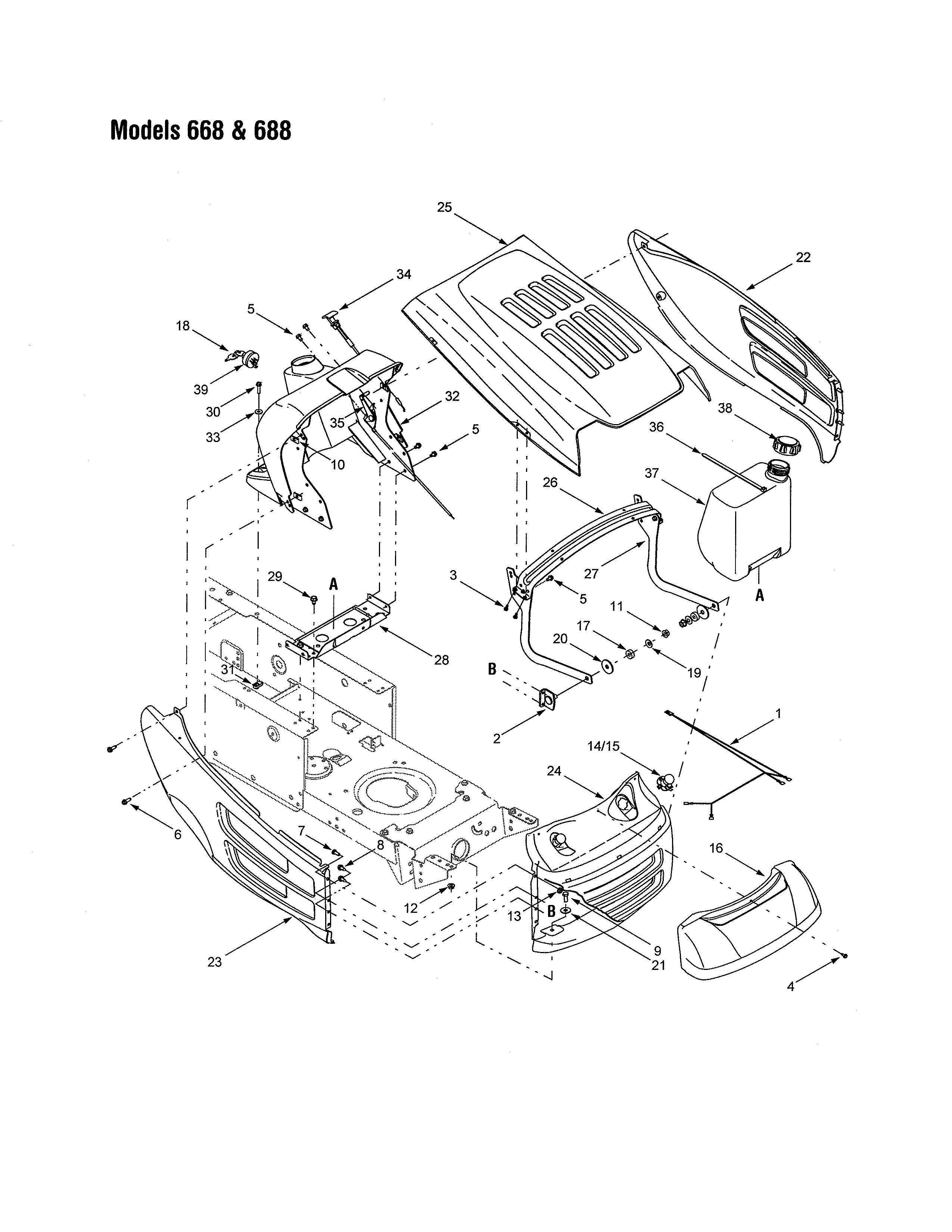MTD 13AF685G700 bumper & hood - 668 & 688 diagram