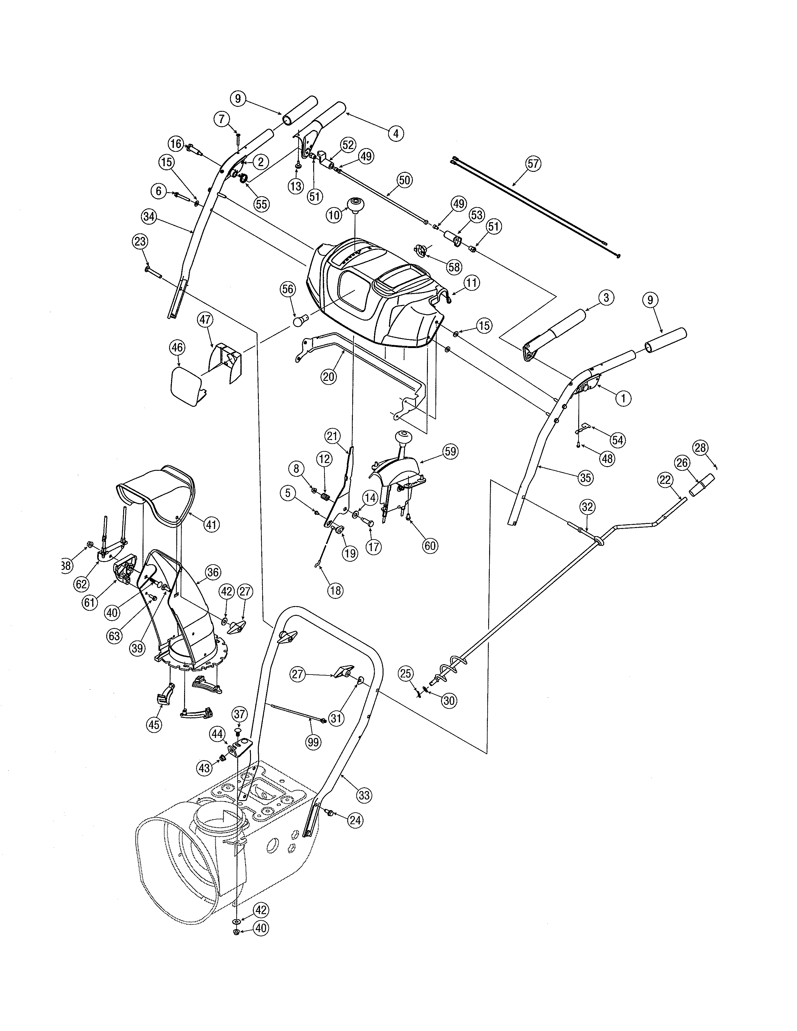MTD 31AE6GKH730 chute & handles diagram