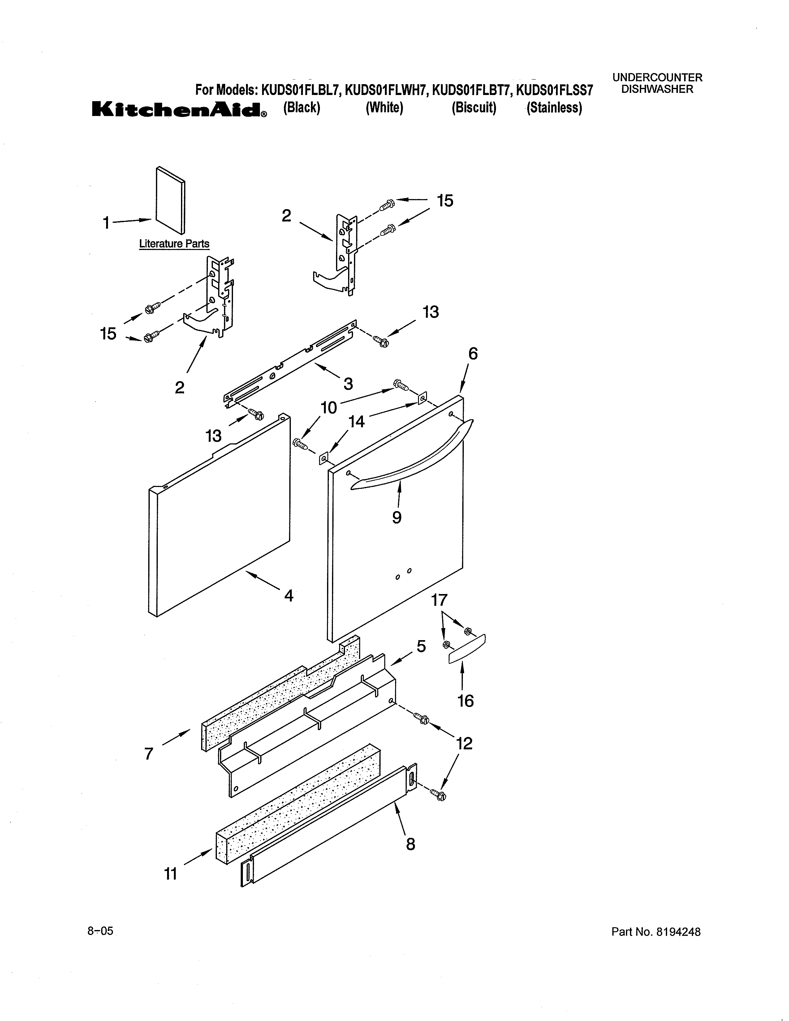 KitchenAid KUDS01FLBT7 door & panel diagram