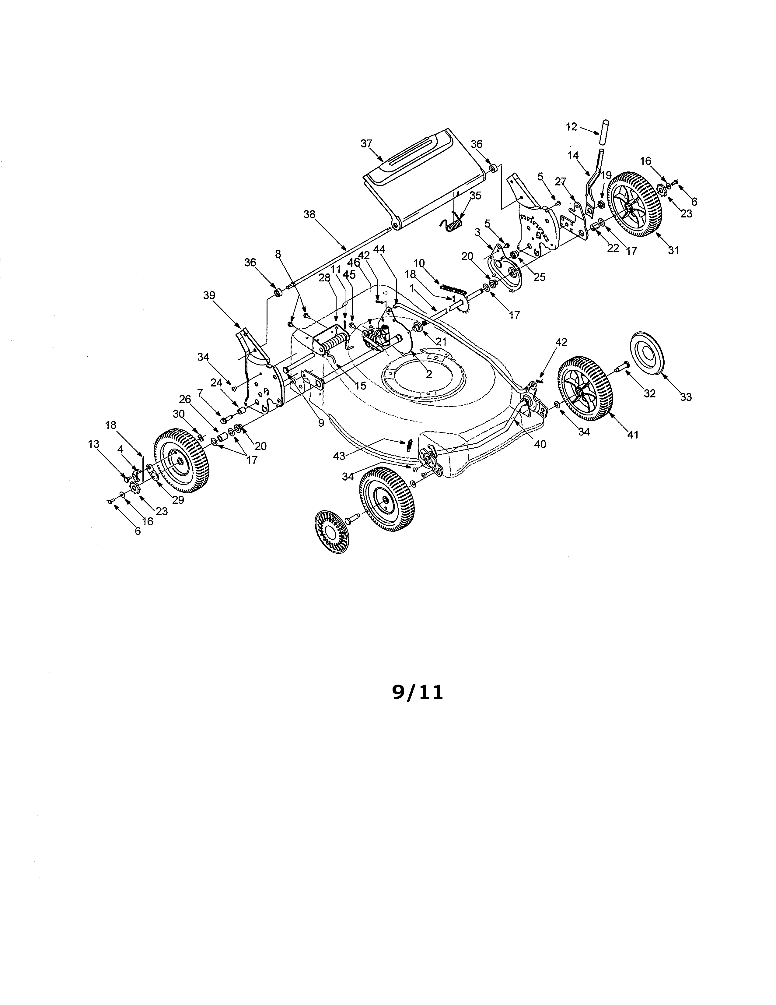 MTD 12A-378Q795 wheels/drive diagram