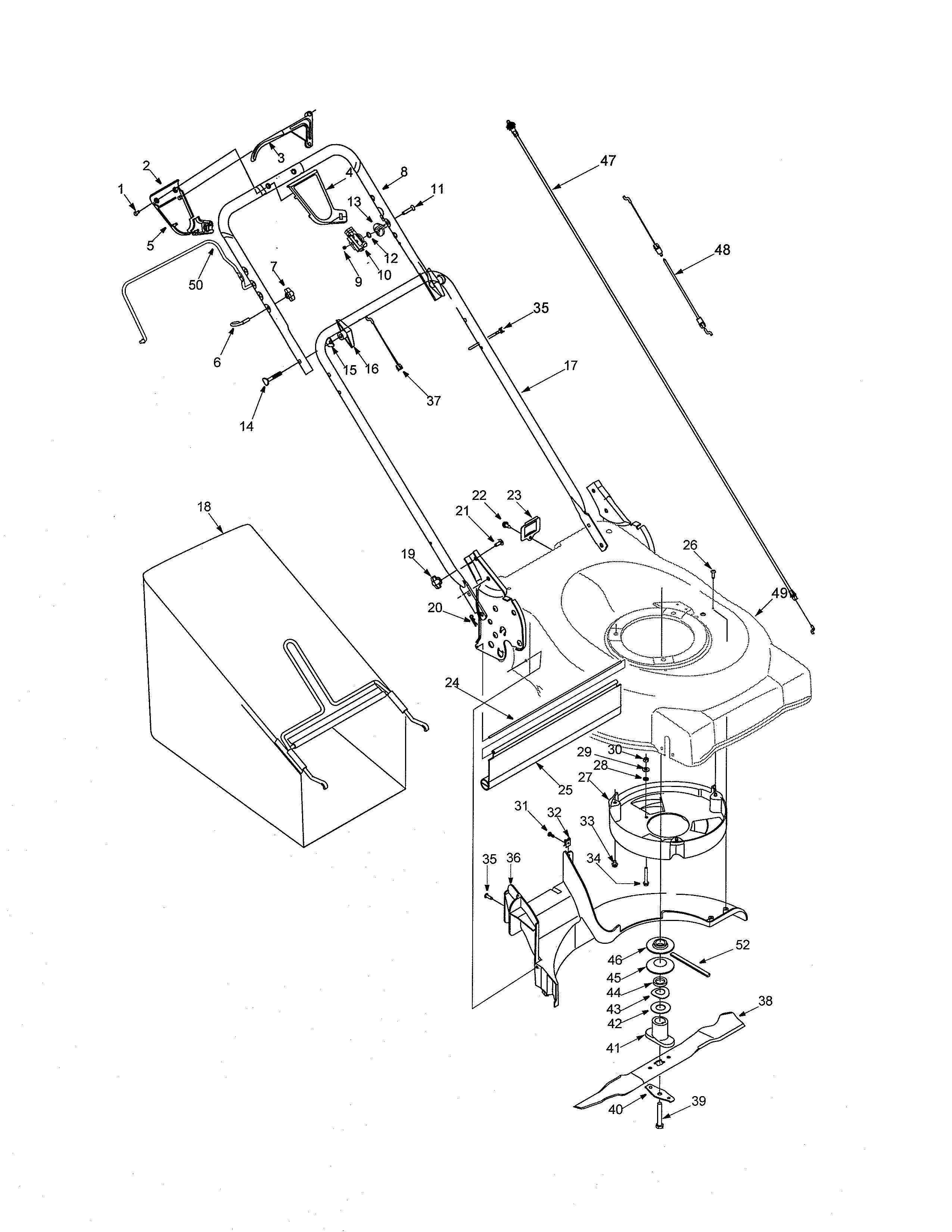 MTD 12A-378Q795 handle/grassbag diagram