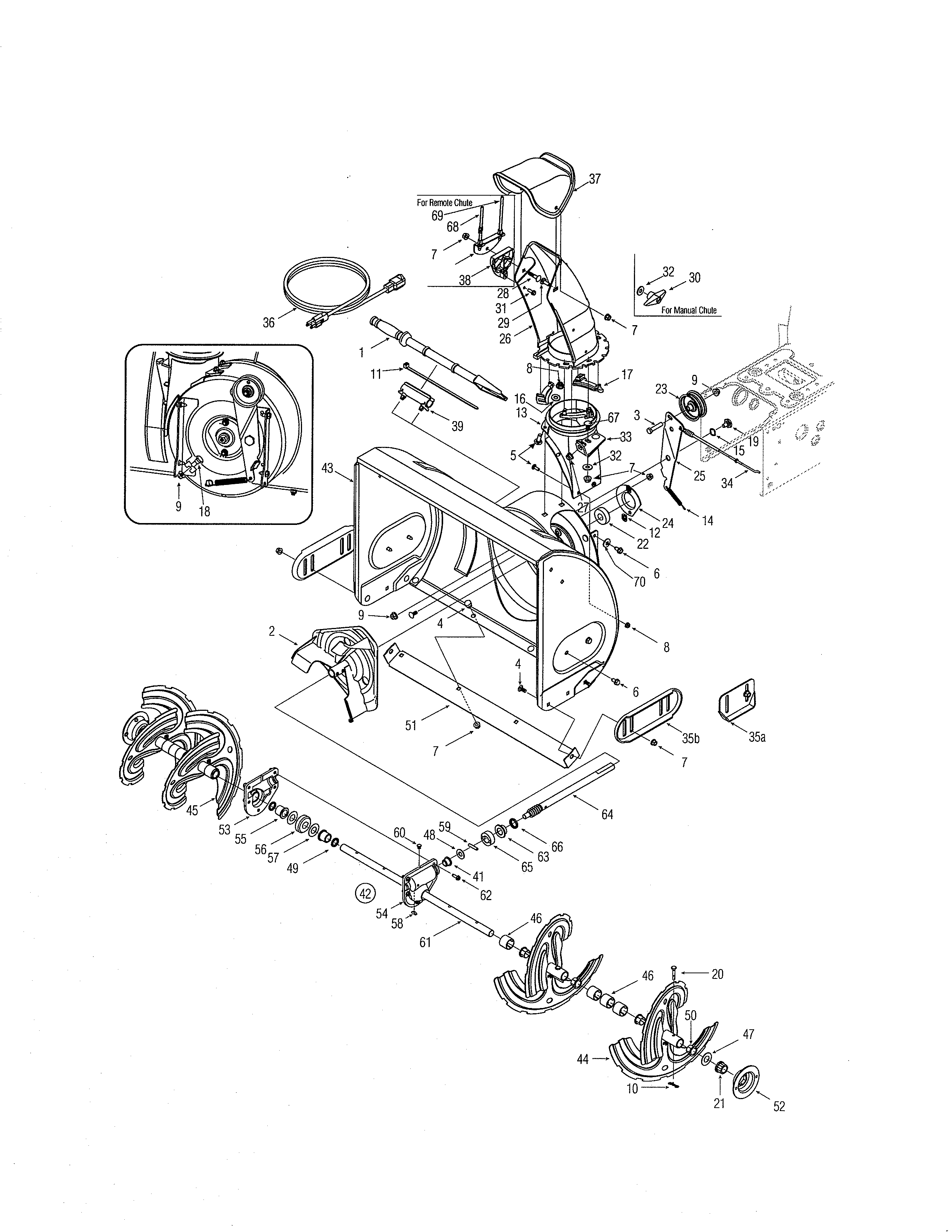 MTD 31AE6KKH731 auger & housing/chute diagram
