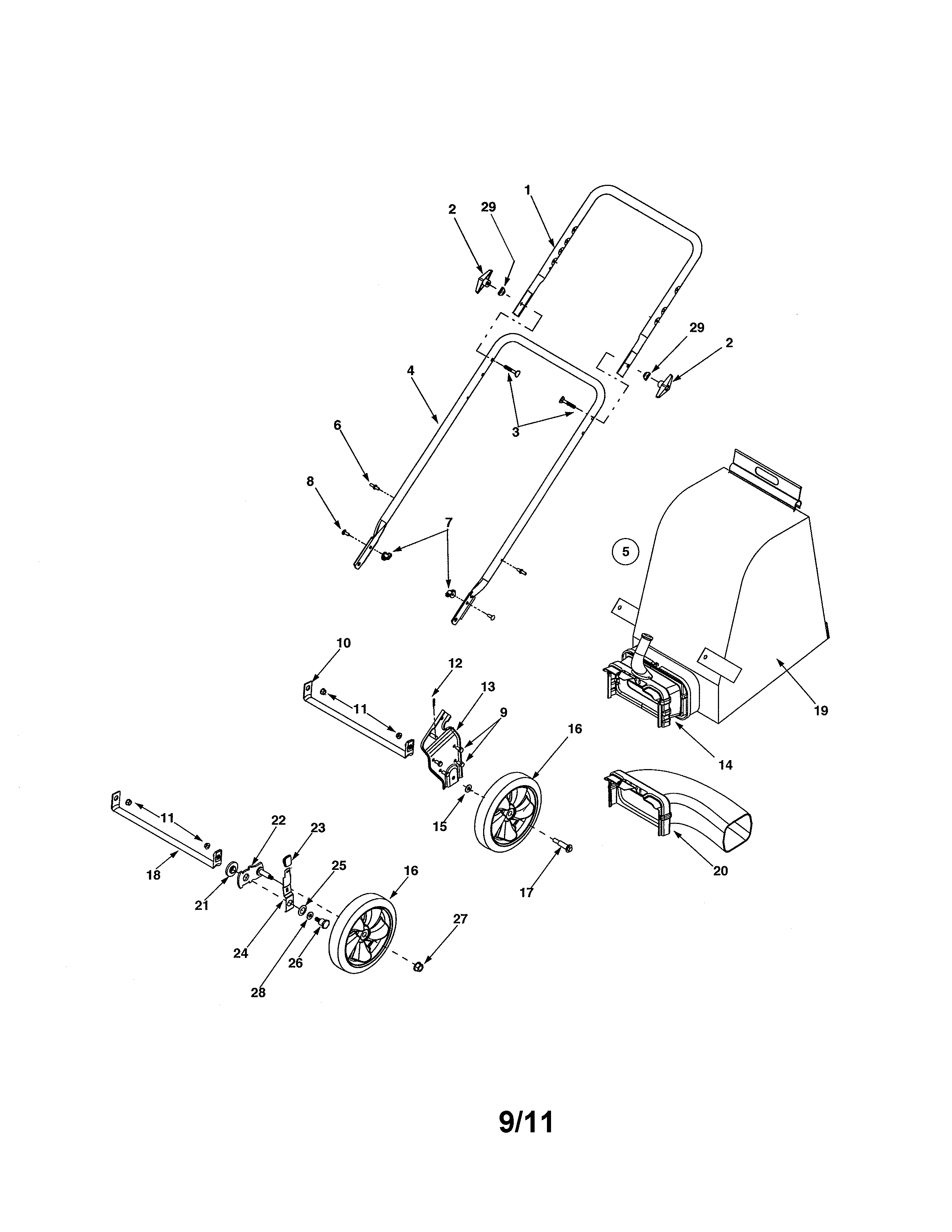 MTD 24A-021H700 handle/grassbag/chute diagram
