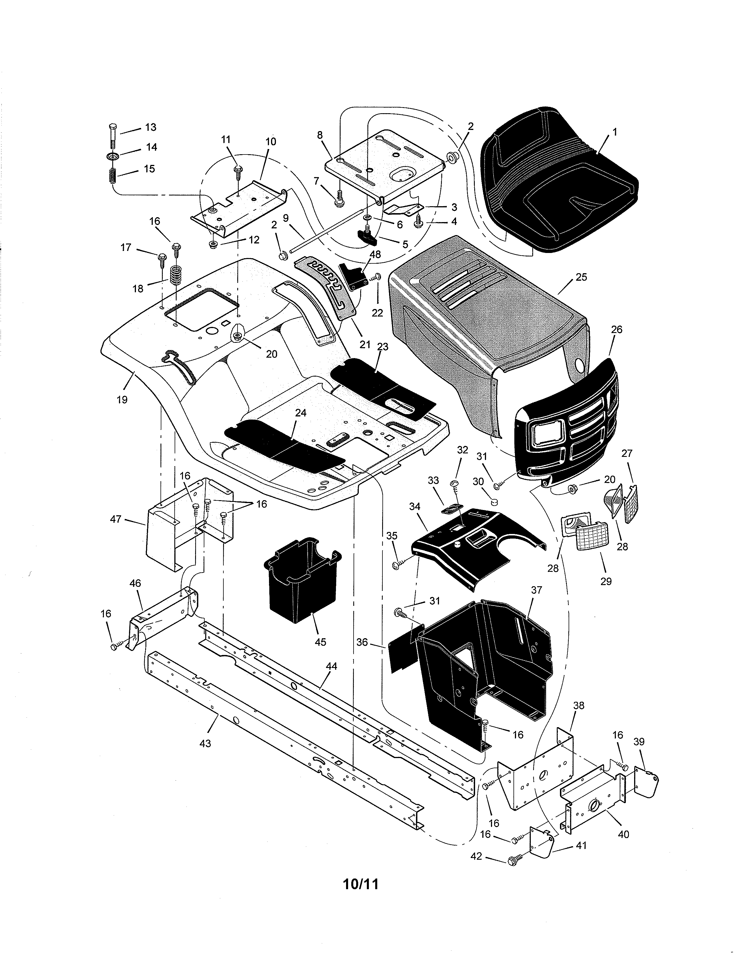 Murray 425003X8A chassis & hood diagram