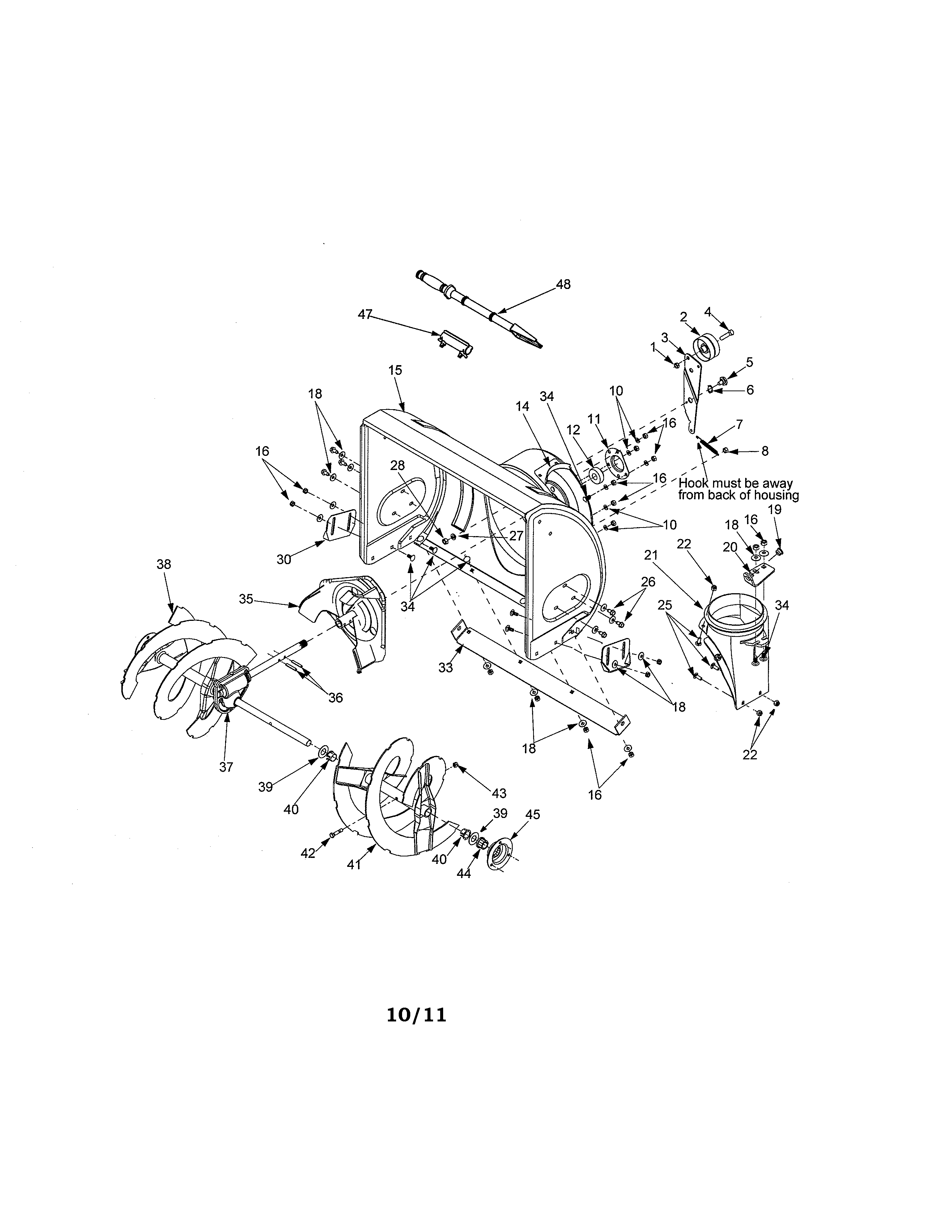 MTD 31AS611E352 auger & housing diagram