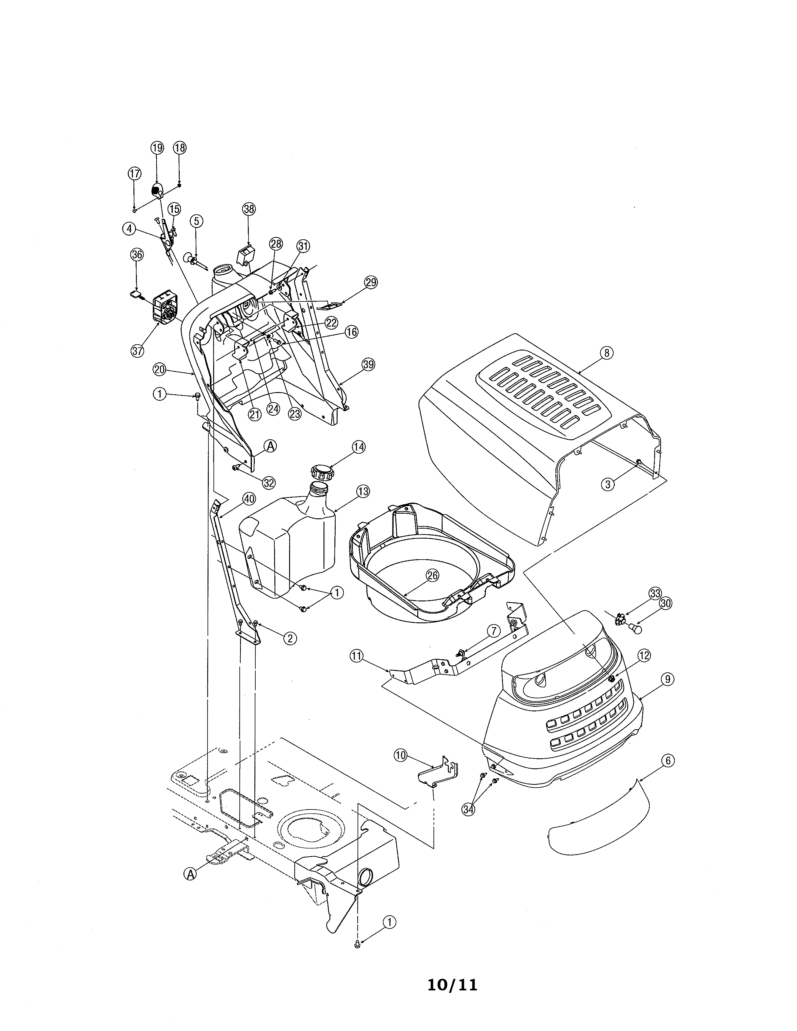 MTD 13AX611G705 bumper/hood diagram