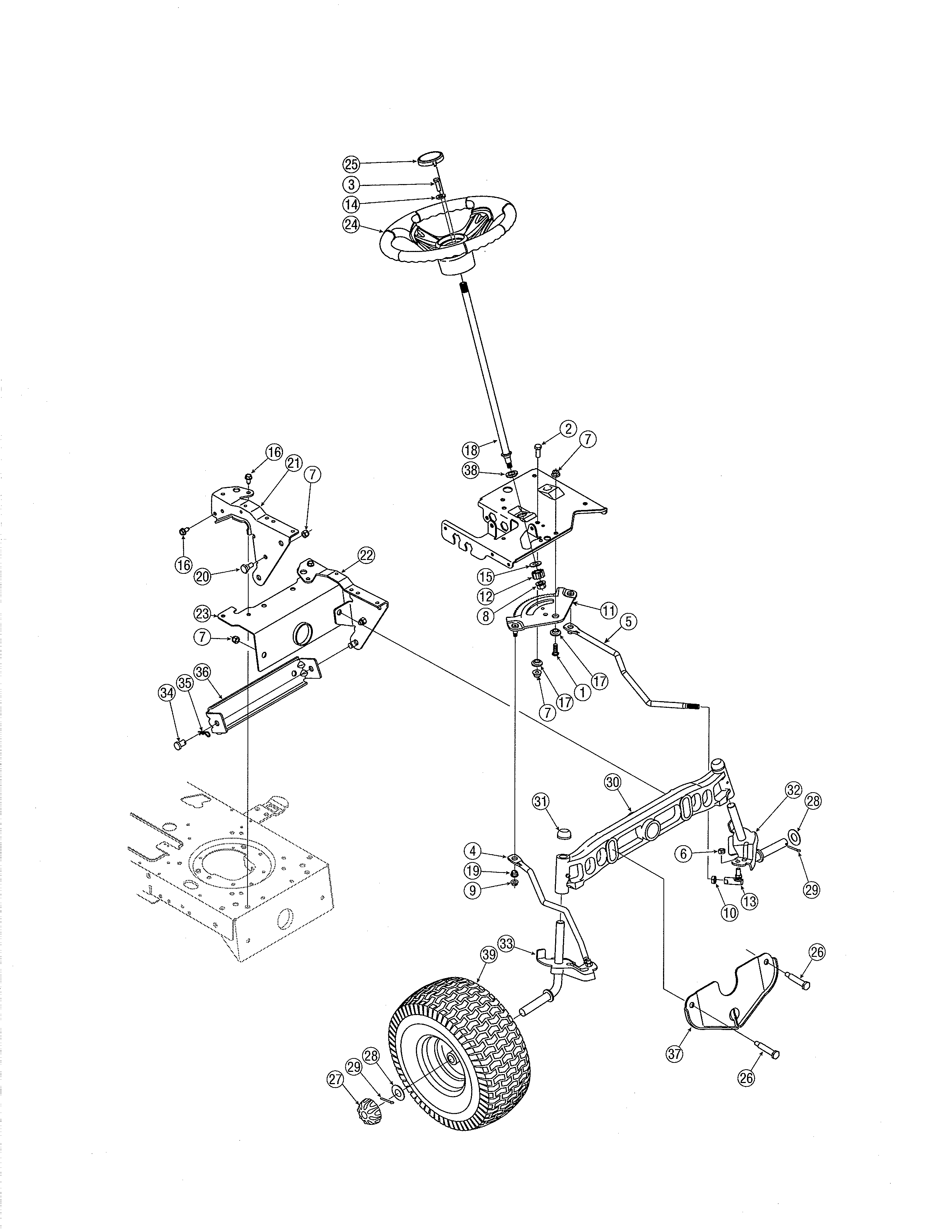 MTD 13AX611G705 steering/wheels diagram
