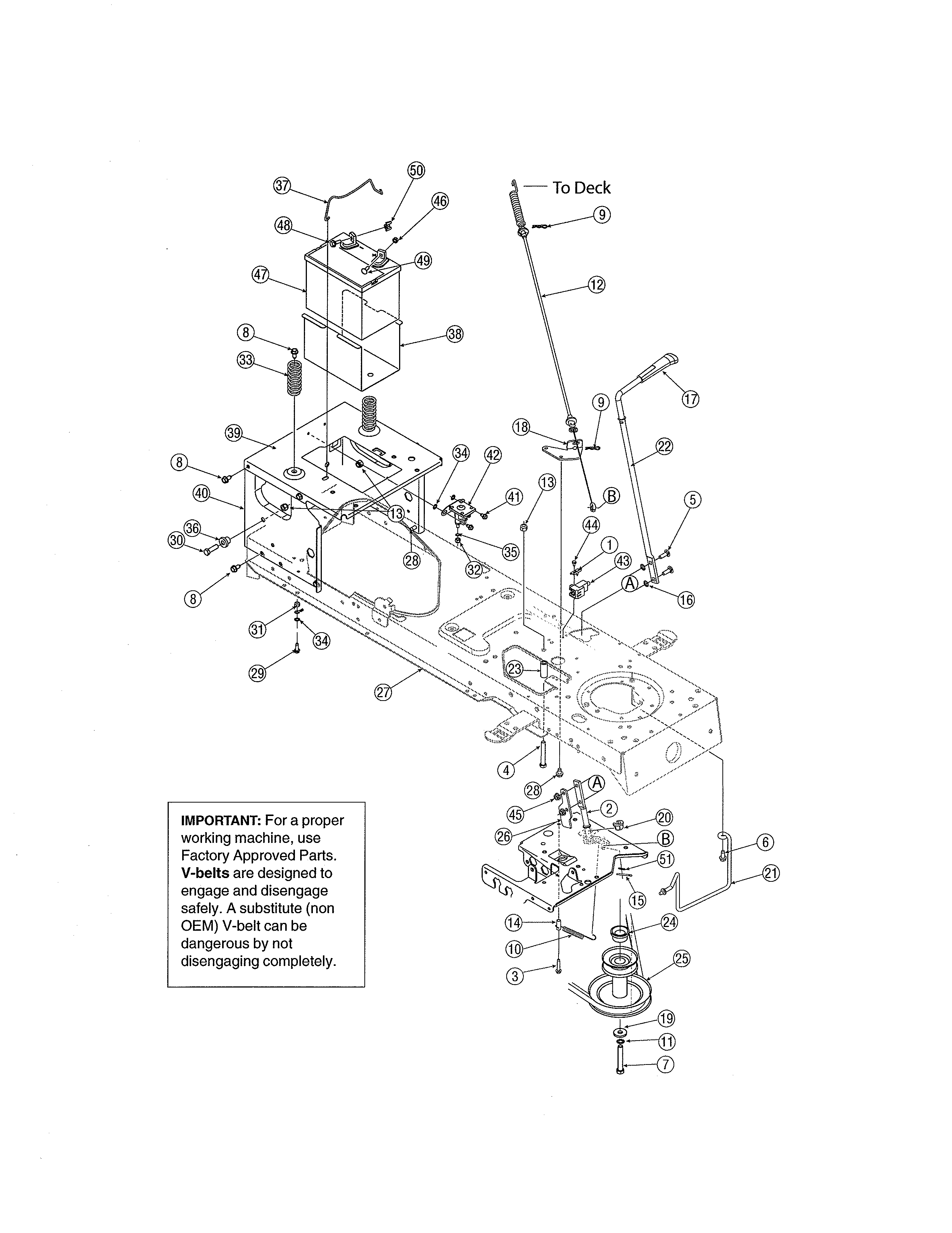 MTD 13AX611G705 frame/battery diagram