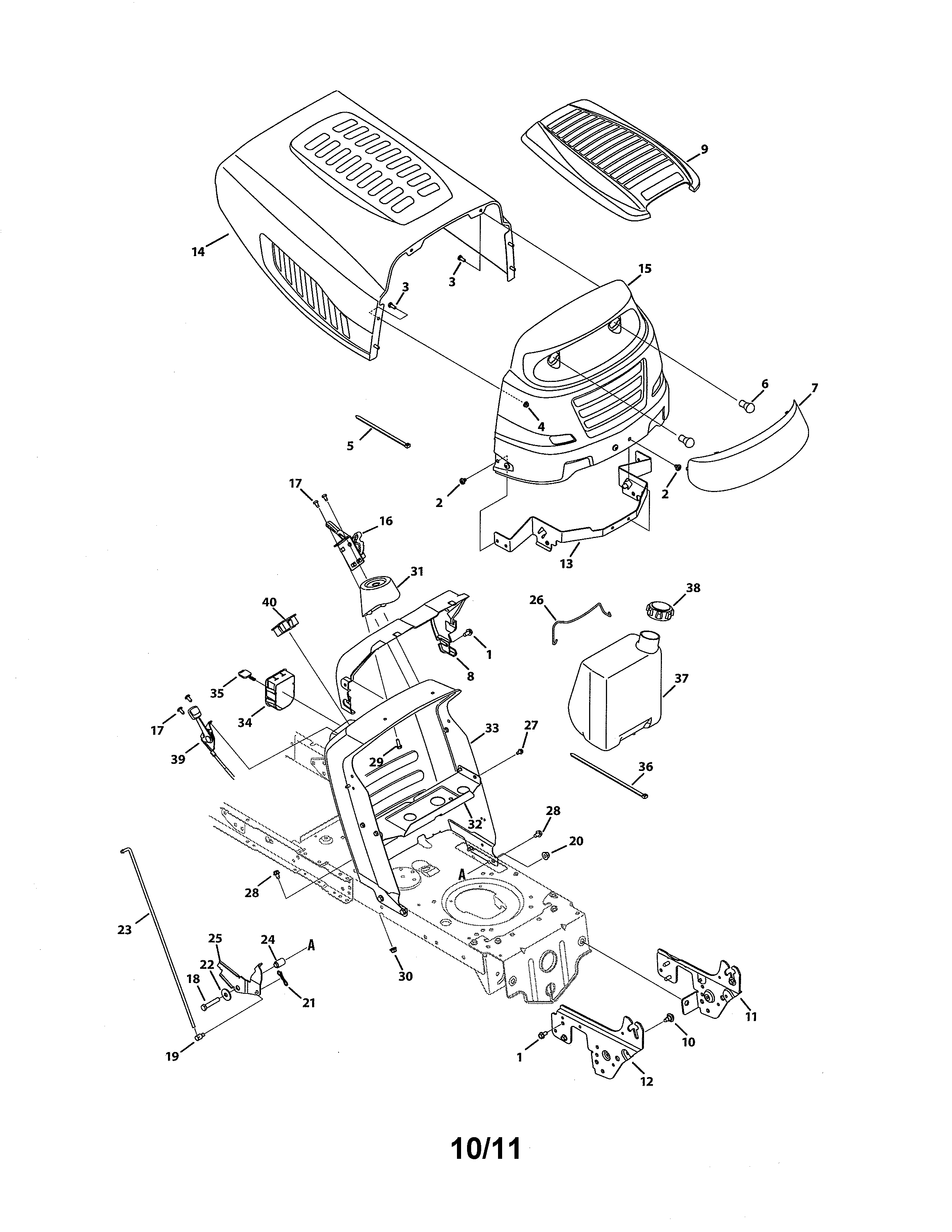 MTD 13AJ795S004 1 & 5 style hood diagram