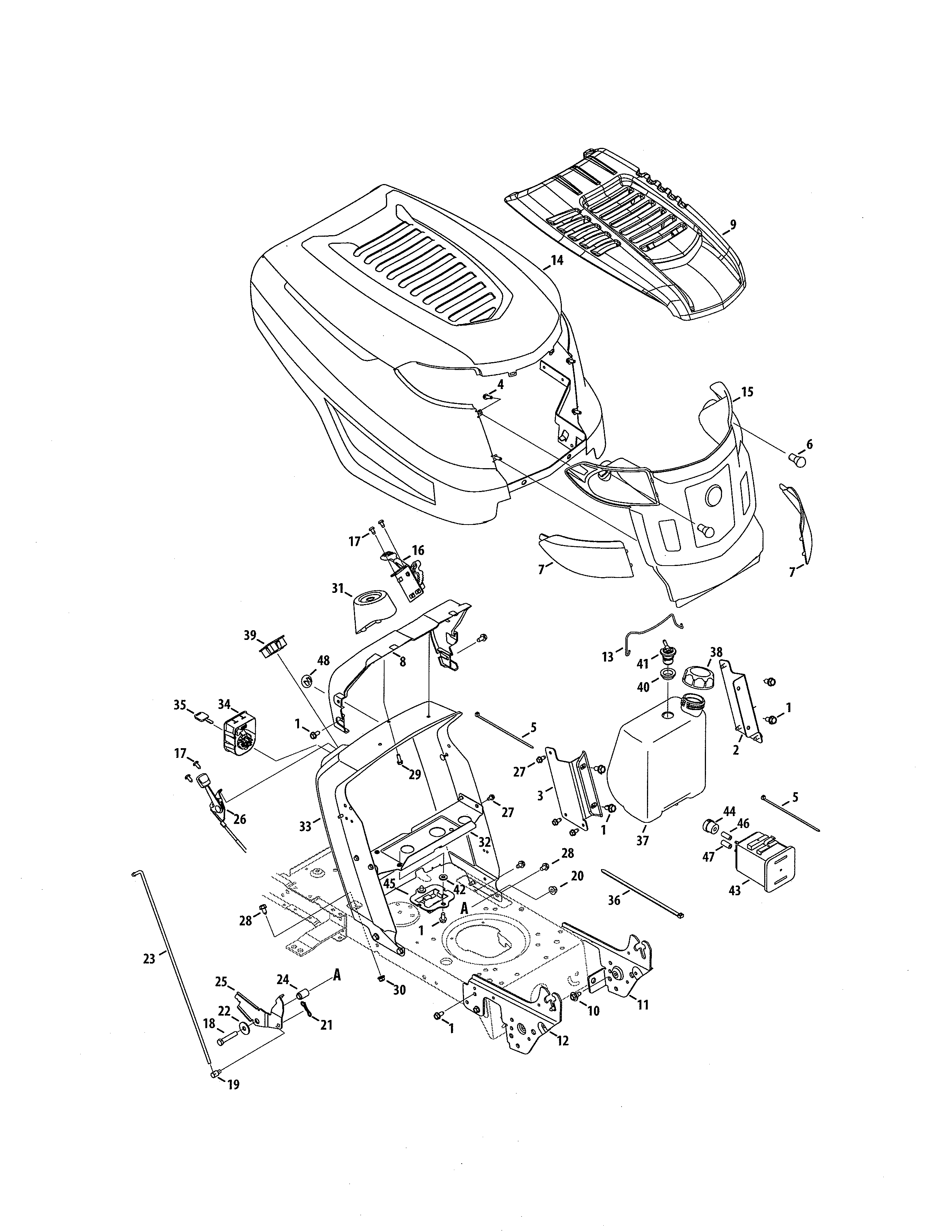MTD 13AJ795S004 k style (troy-bilt) hood diagram