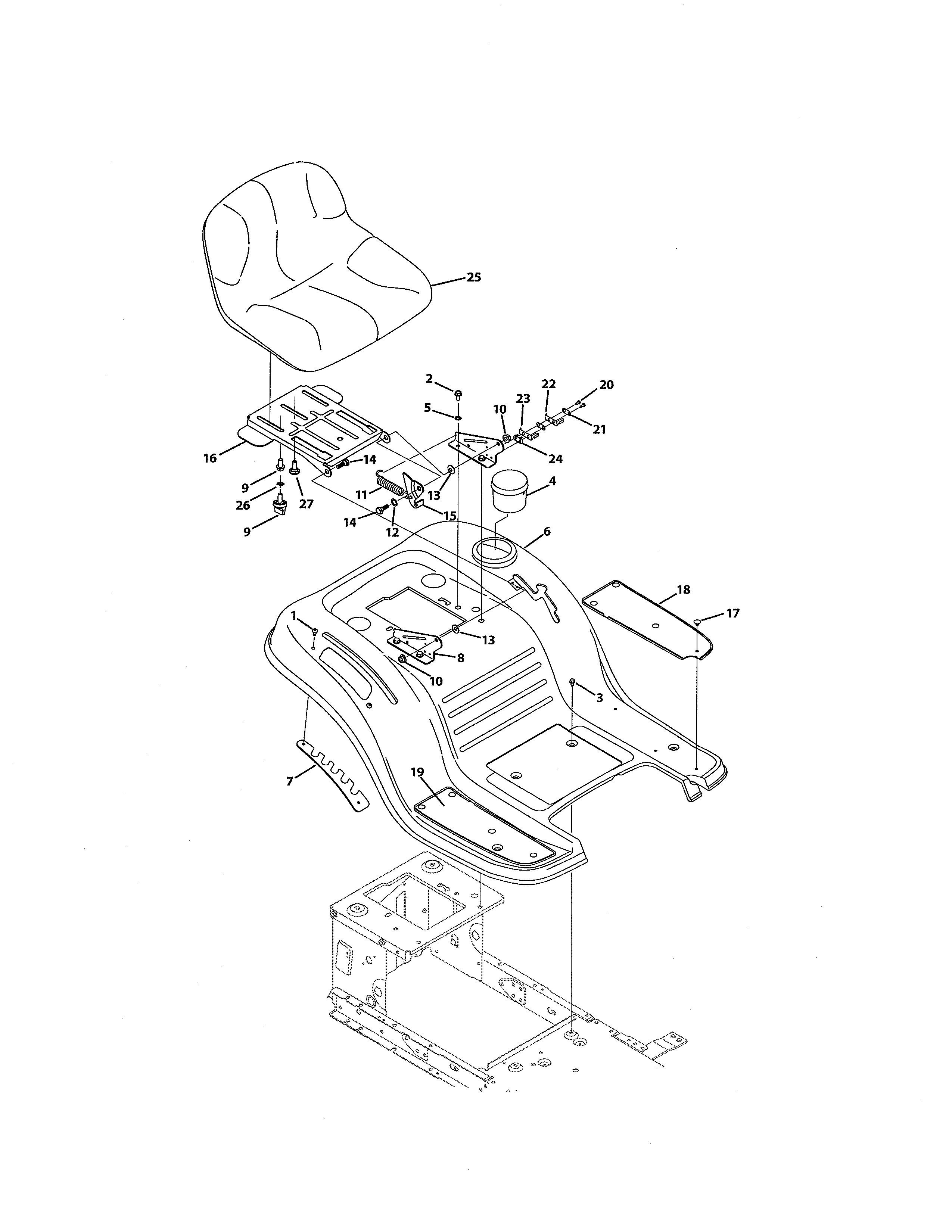 MTD 13AJ795S004 seat & fender diagram