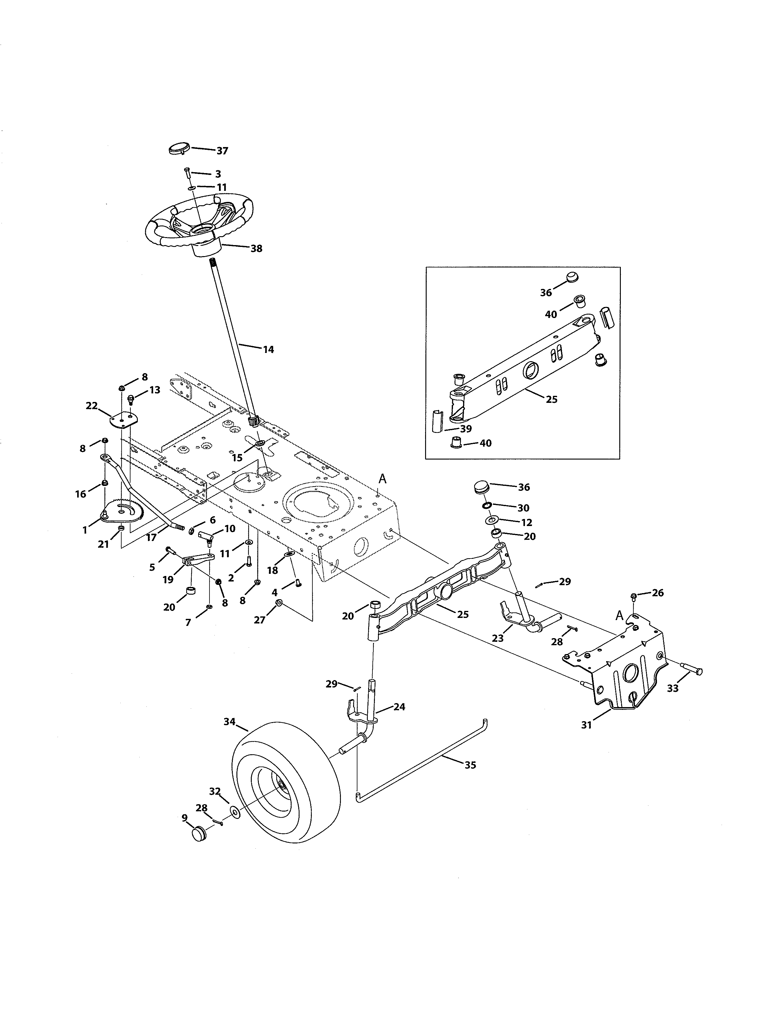 MTD 13AJ795S004 front end steering diagram