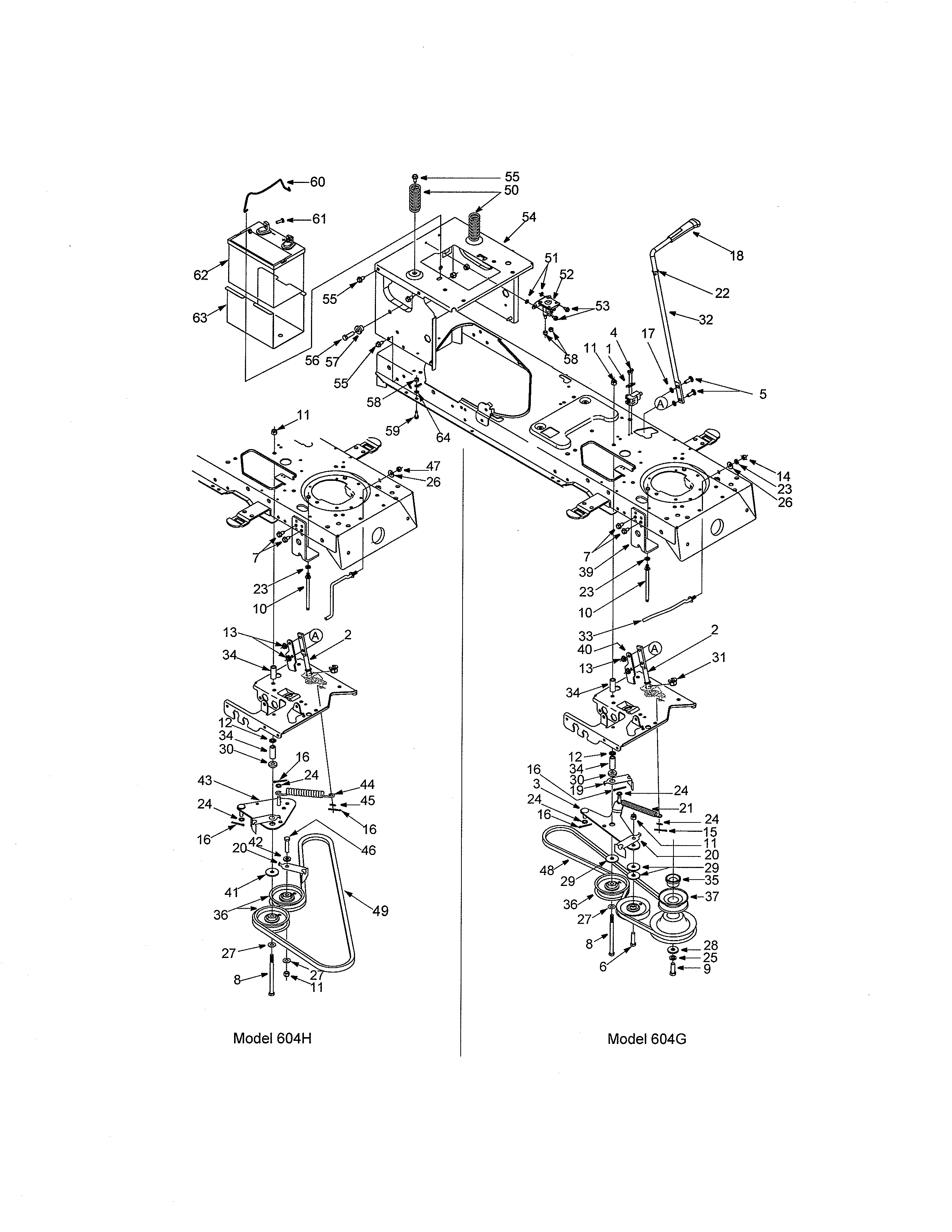 Yard-Man 13AT604G701 frame/battery diagram