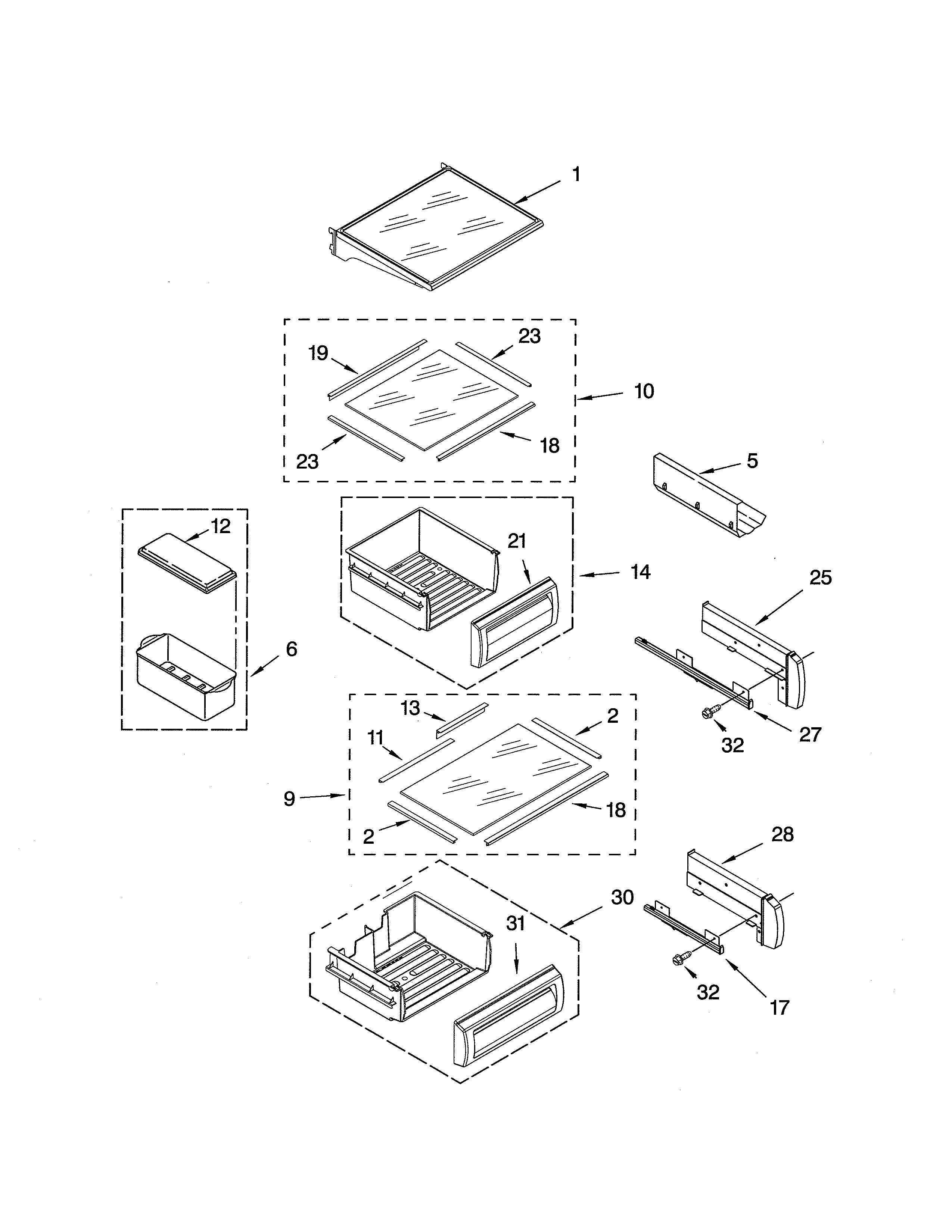 KitchenAid KSSO42QMB01 refrigerator shelf diagram
