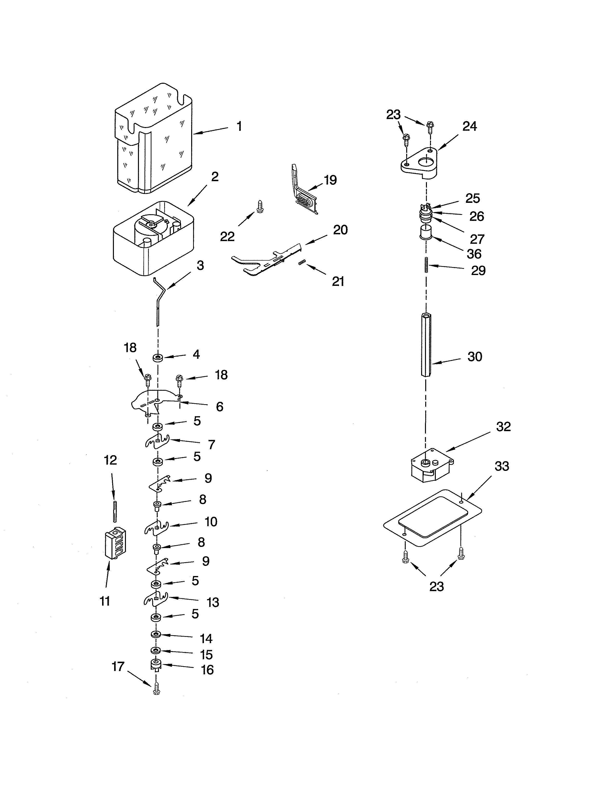 KitchenAid KSSO42QMB01 motor/ice container diagram