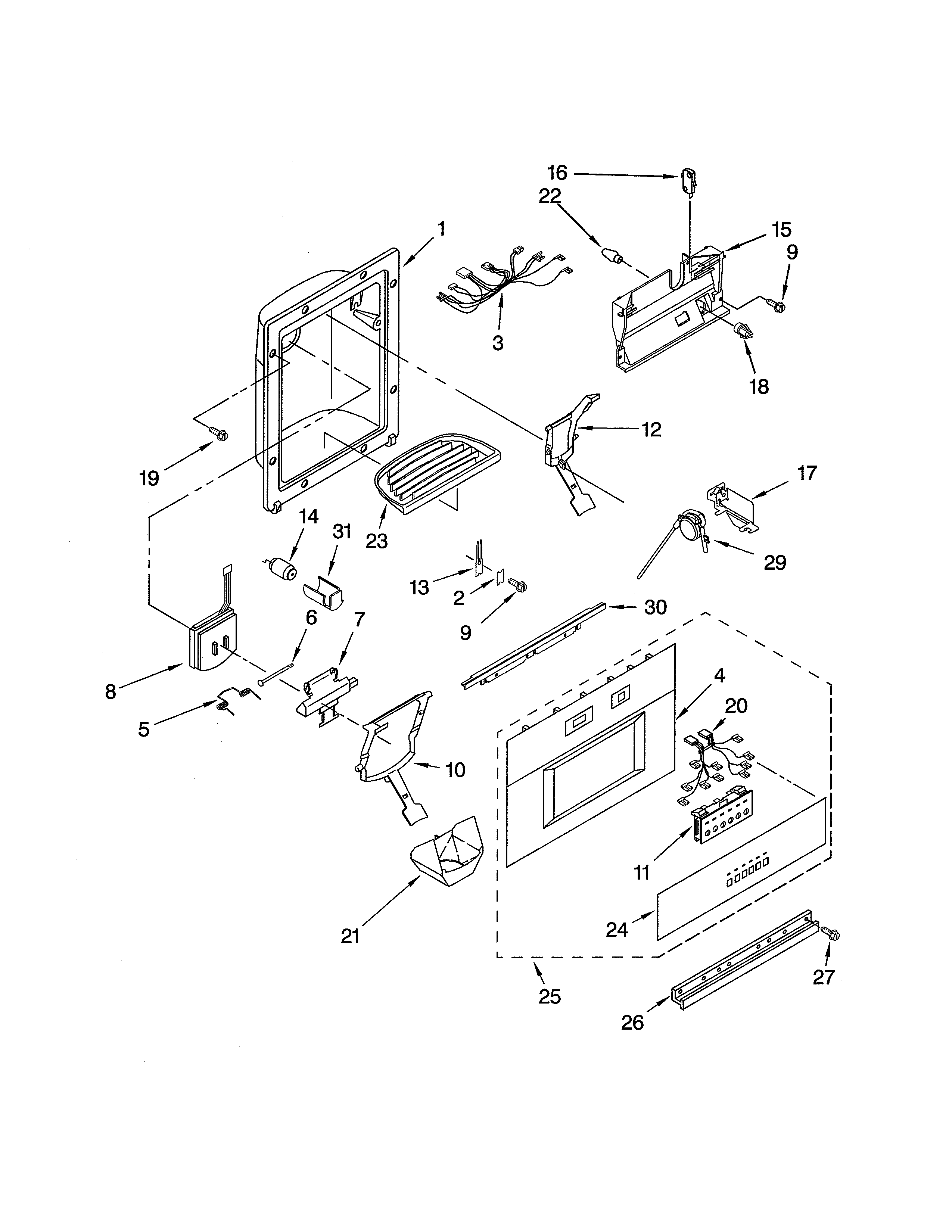 KitchenAid KSSO42QMB01 dispenser front diagram