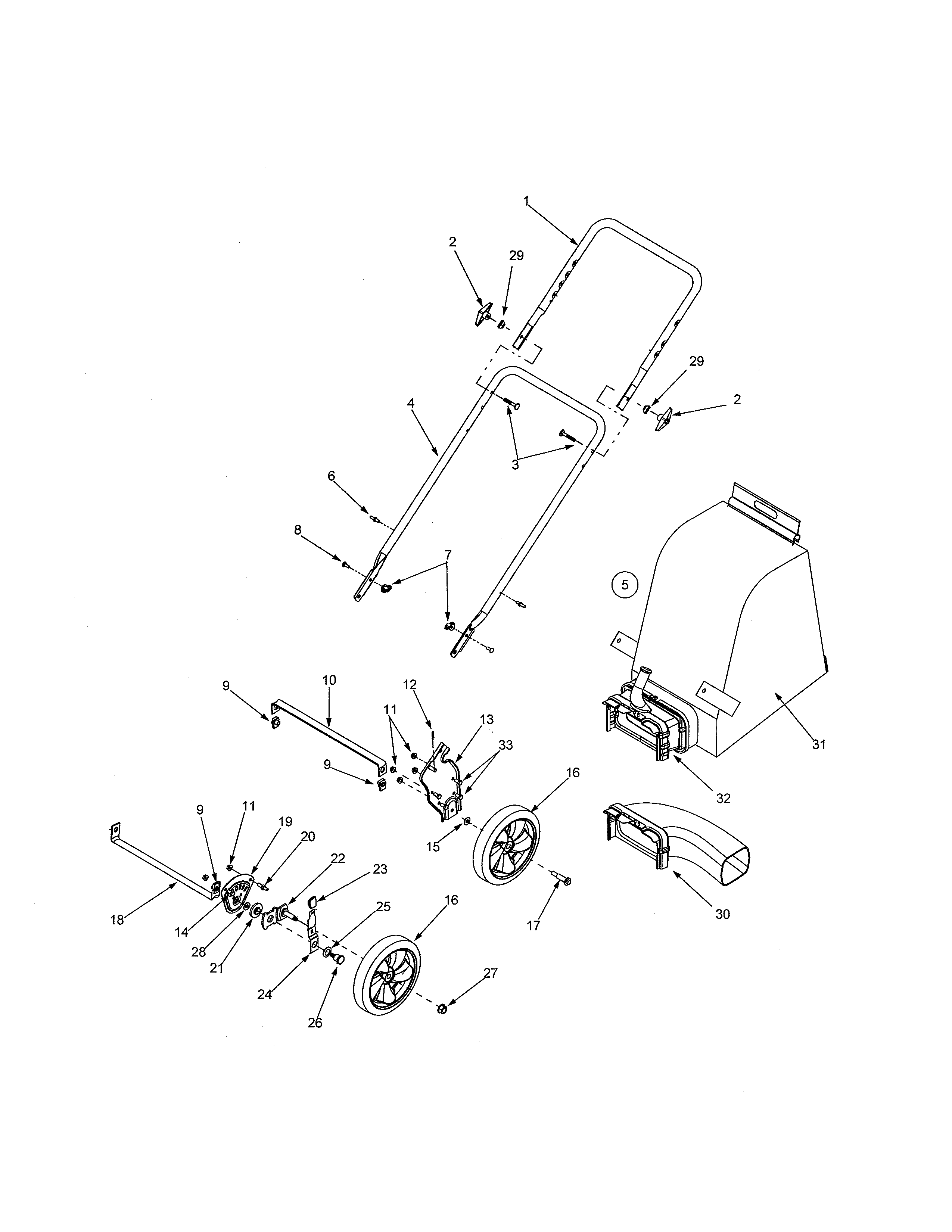 MTD 24A-021H000 handle/chute/wheels diagram
