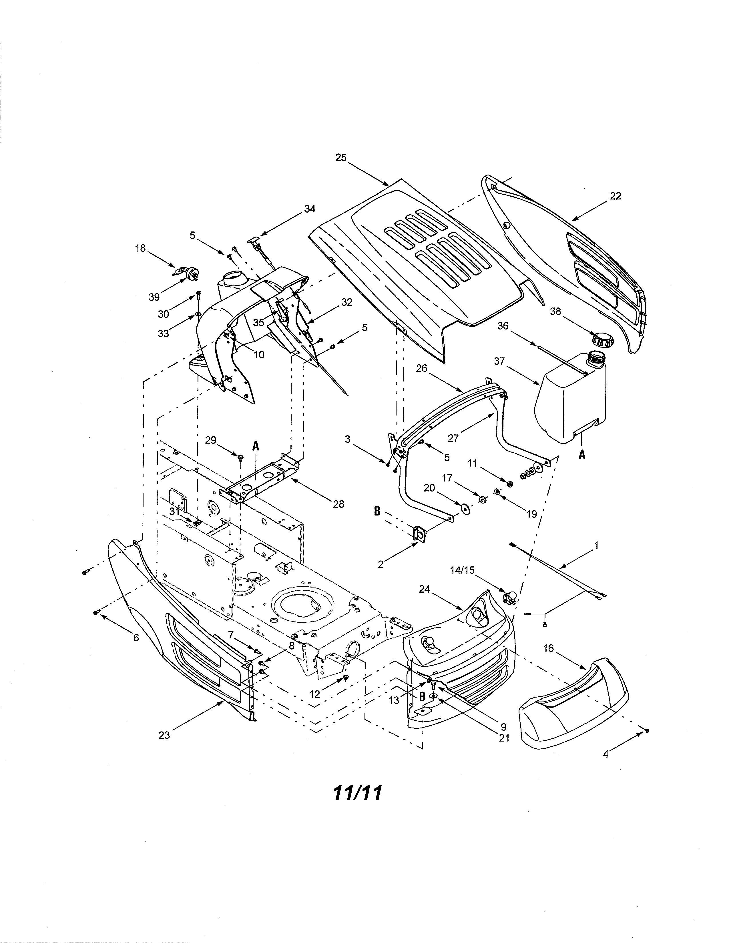 MTD 13AF698G722 hood & bumper diagram