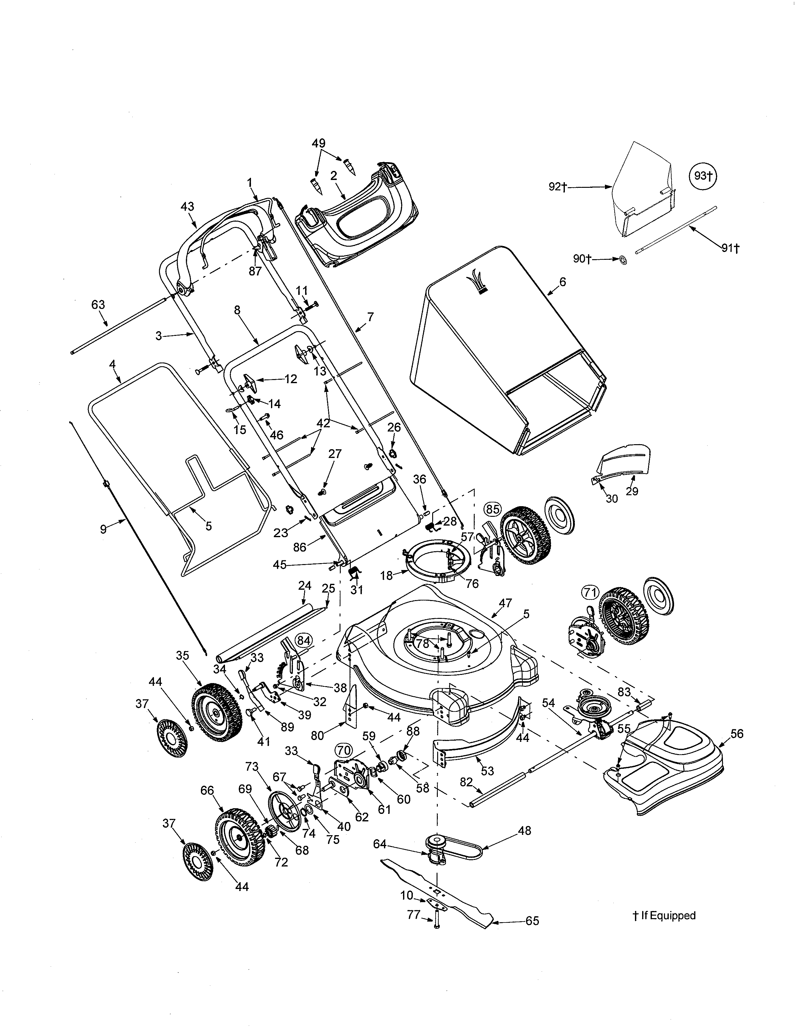 Yard-Man 12AD449P701 handles/housing/wheels diagram