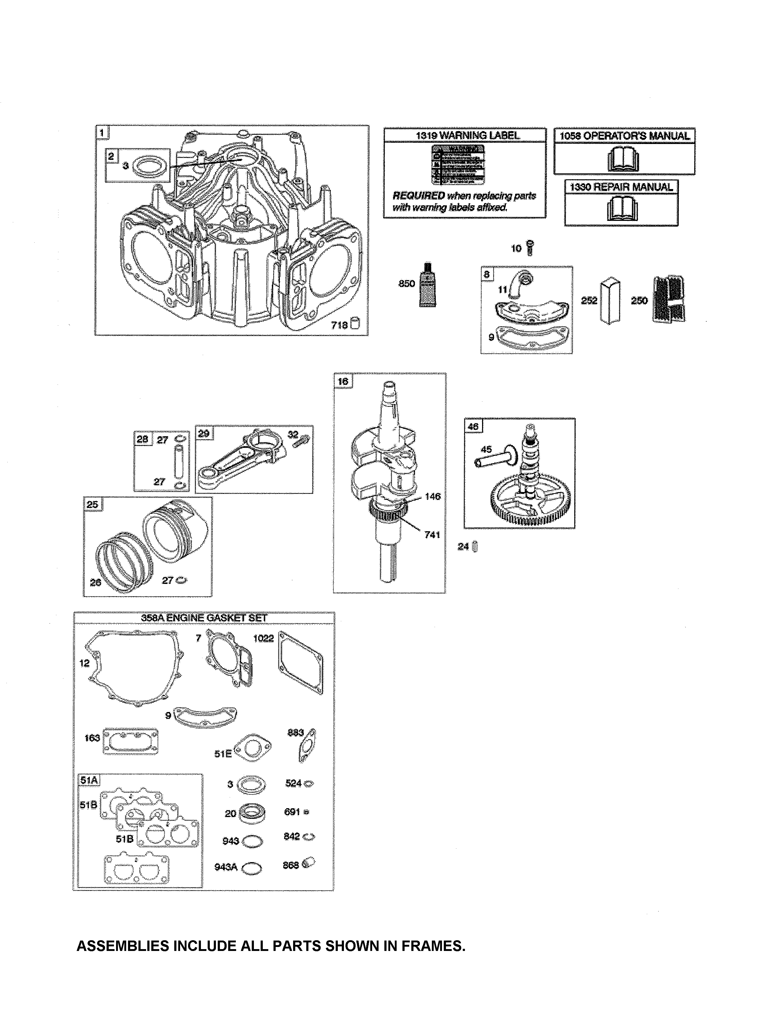 Ariens A23BH46 cylinder/crankshaft/camshaft diagram