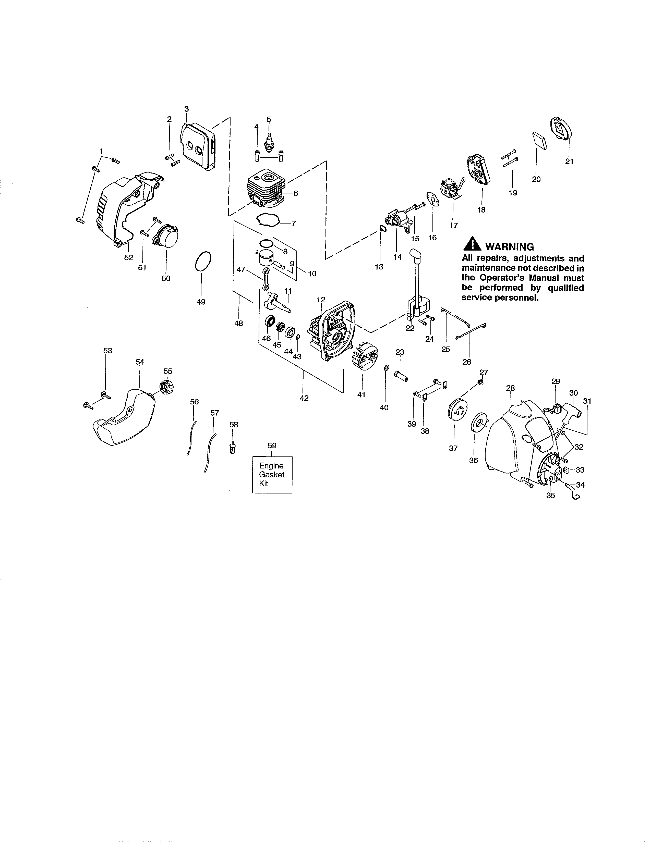 Weed Eater FL26C cylinder/fuel tank/crankshaft diagram