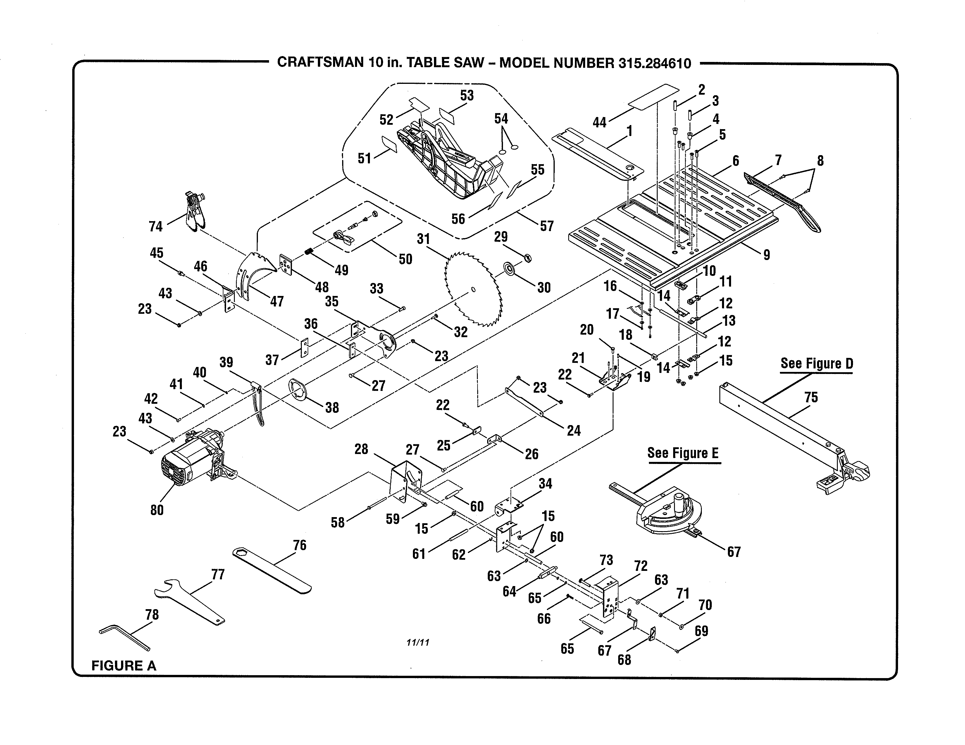 Craftsman 315284610 table diagram