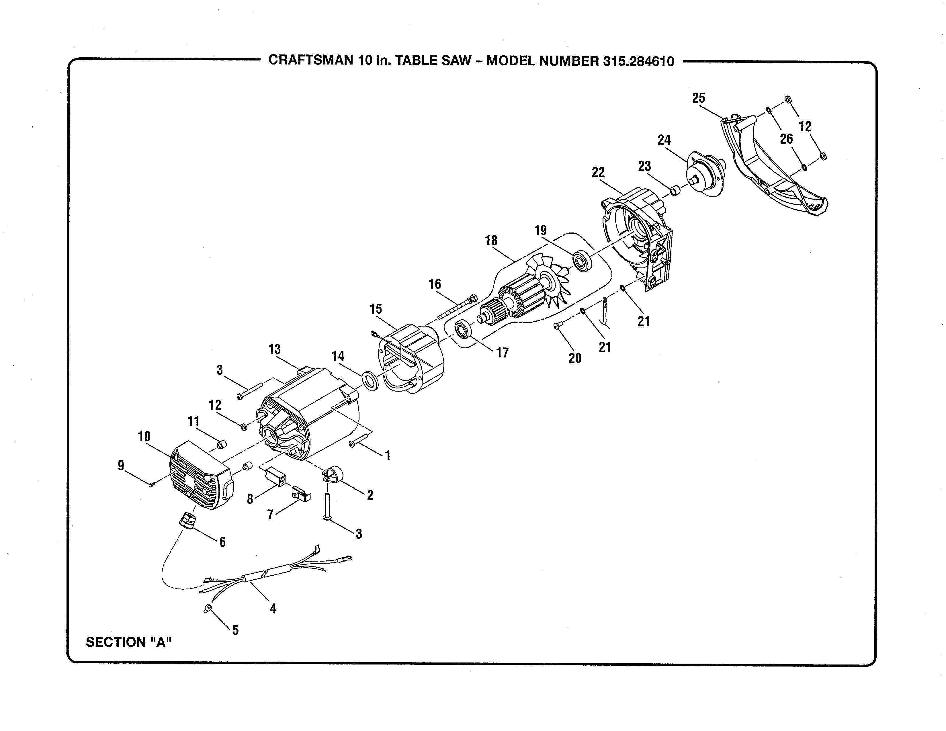 Craftsman 315284610 armature/field/motor housing diagram