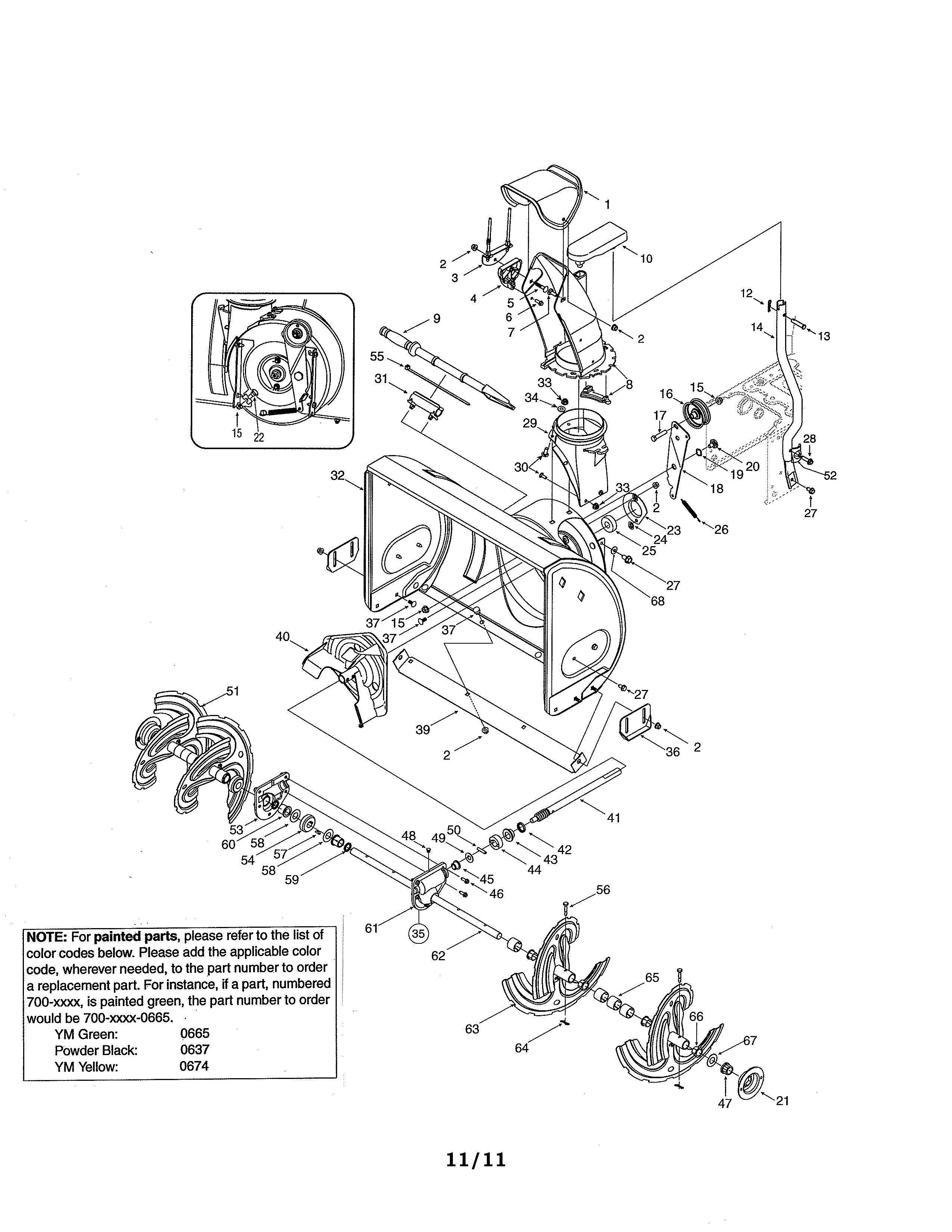 Yard-Man 31AE5KLF701 auger & housing/chute diagram
