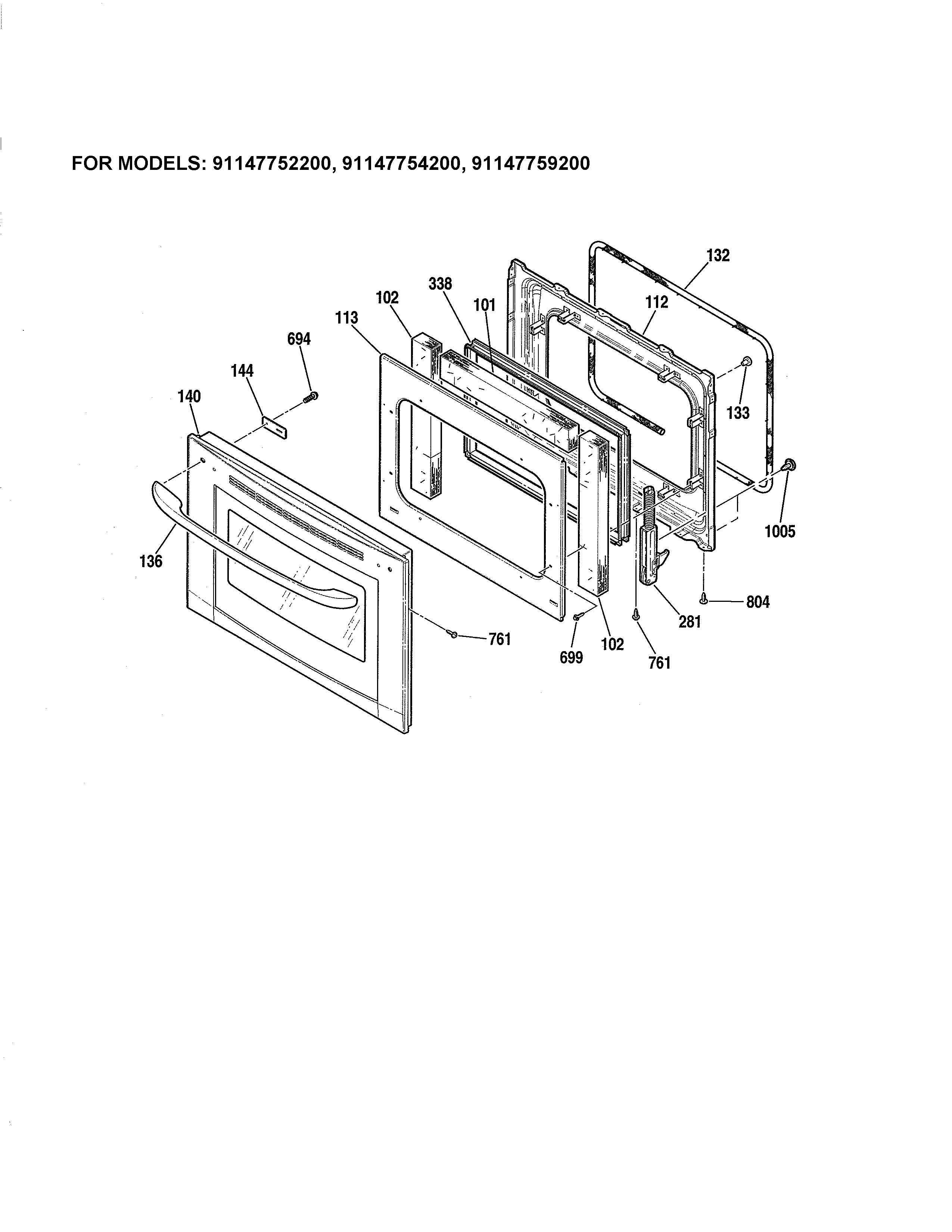 Kenmore 91147754200 door-91147752200, 91147754200, 91147759200 diagram