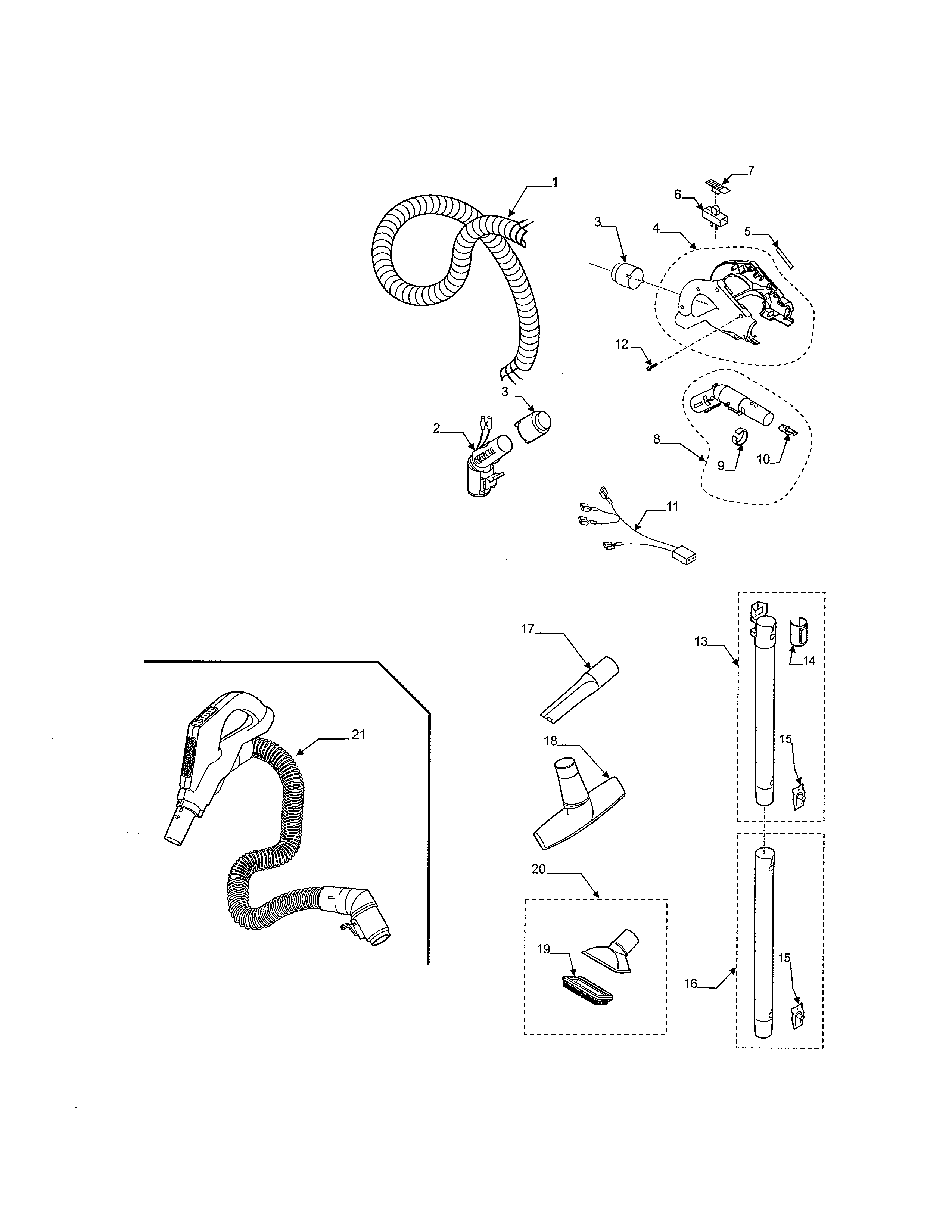 Kenmore 11629219803 hose and attachment diagram