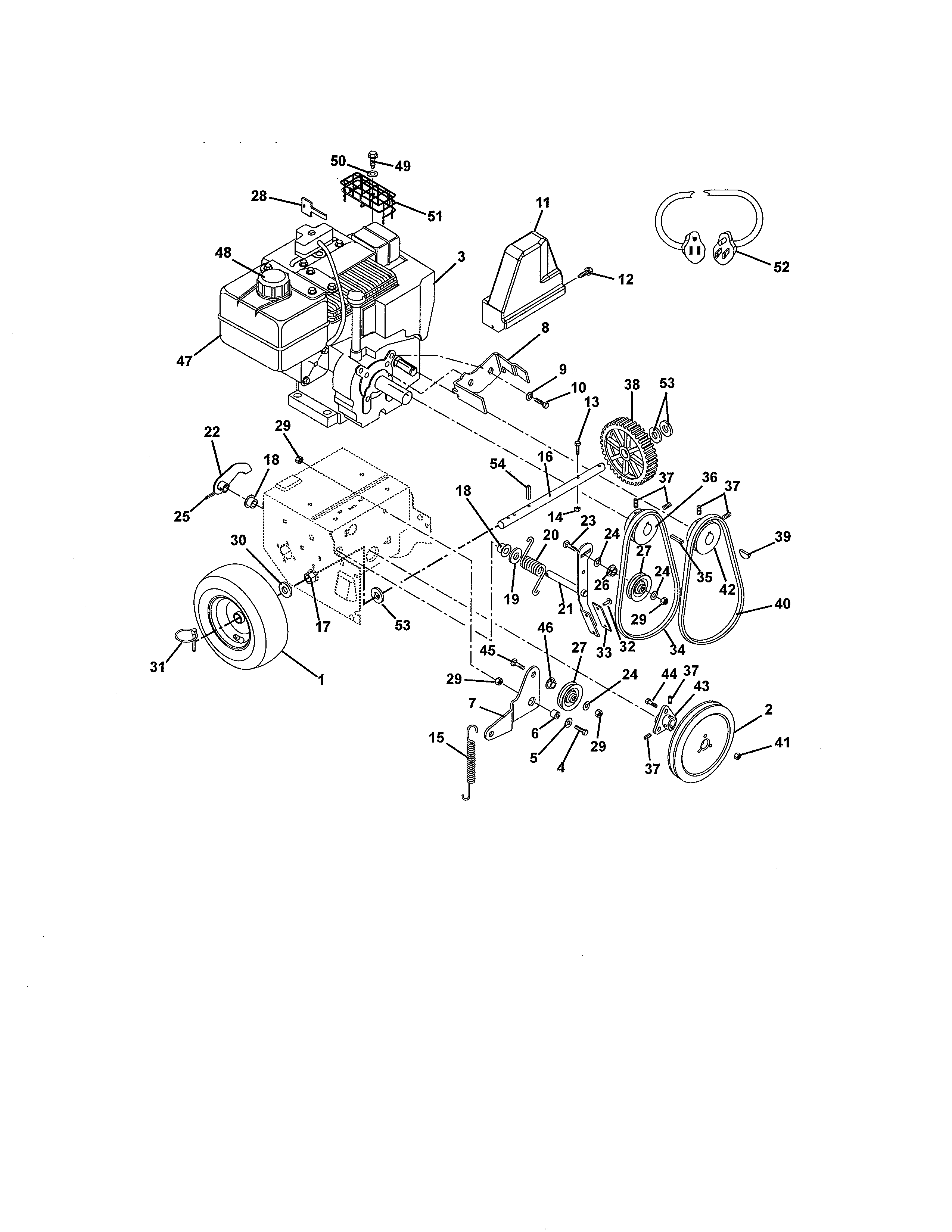 Ariens 93250500 (101-1500) engine & belt drive diagram