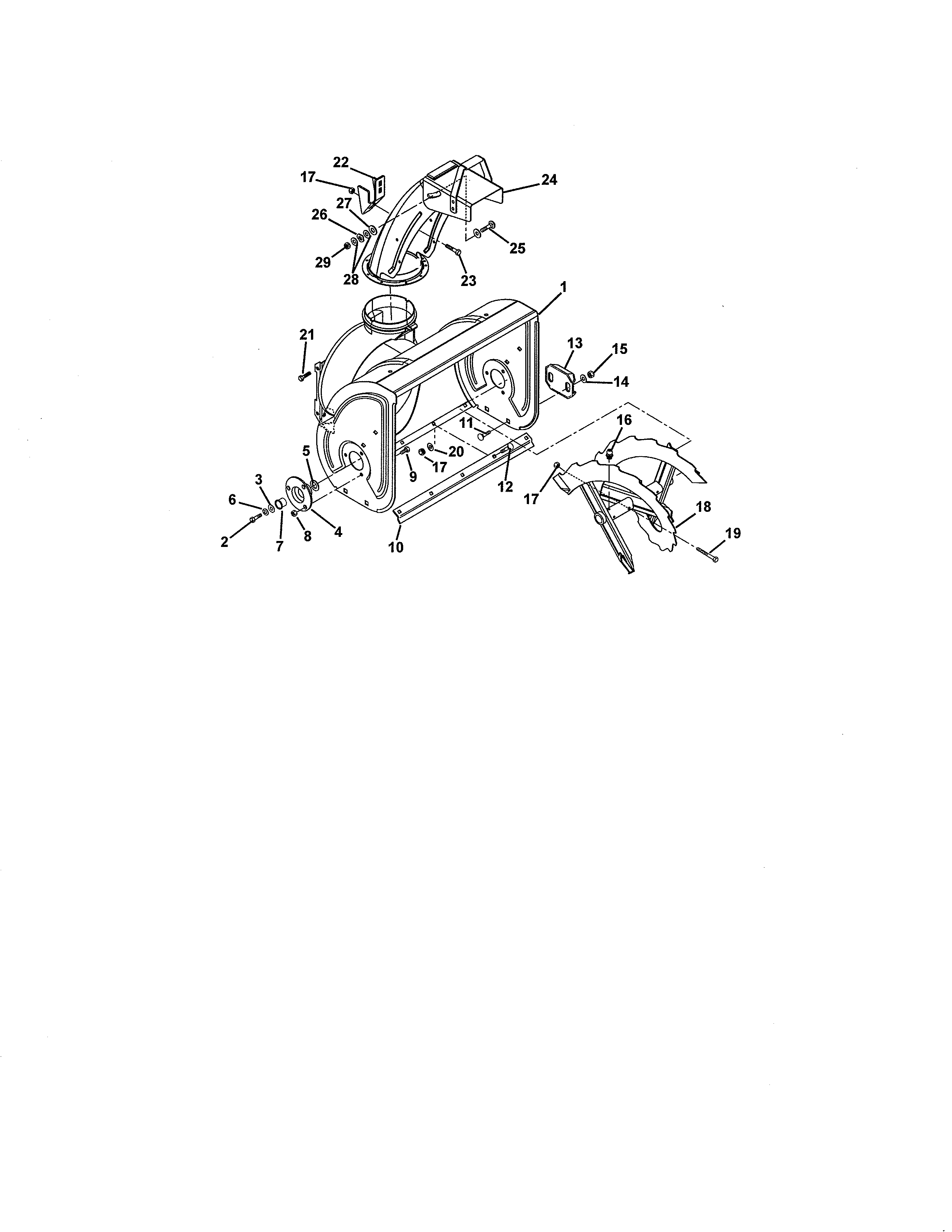Ariens 93250500 (101-1500) auger and chute diagram