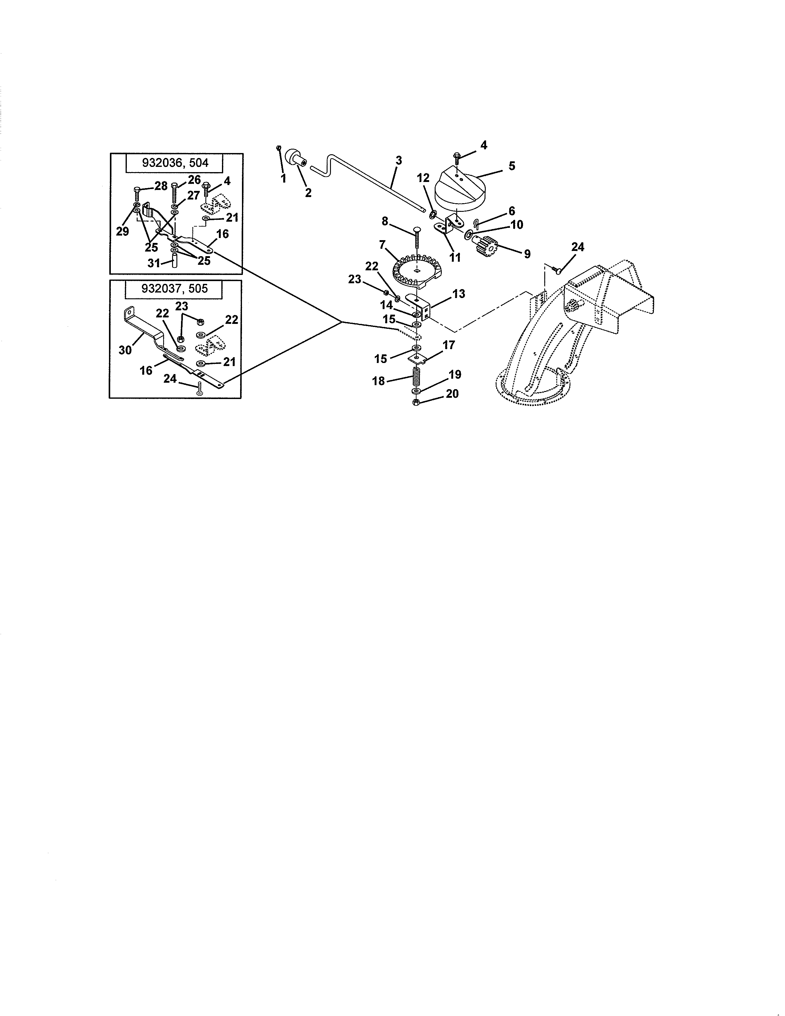 Ariens 93250500 (101-1500) discharge chute crank diagram
