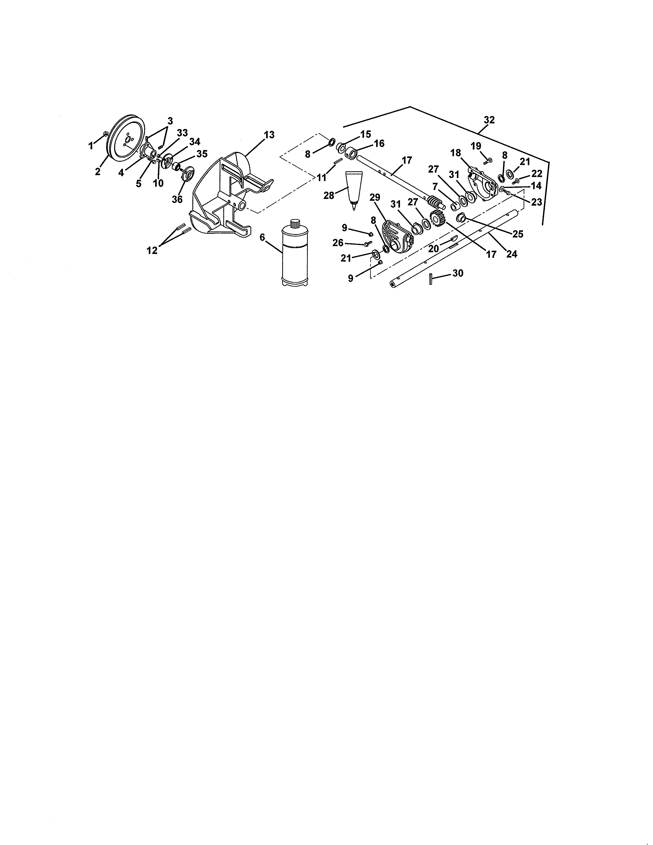Ariens 93250500 (101-1500) gear case & impeller diagram