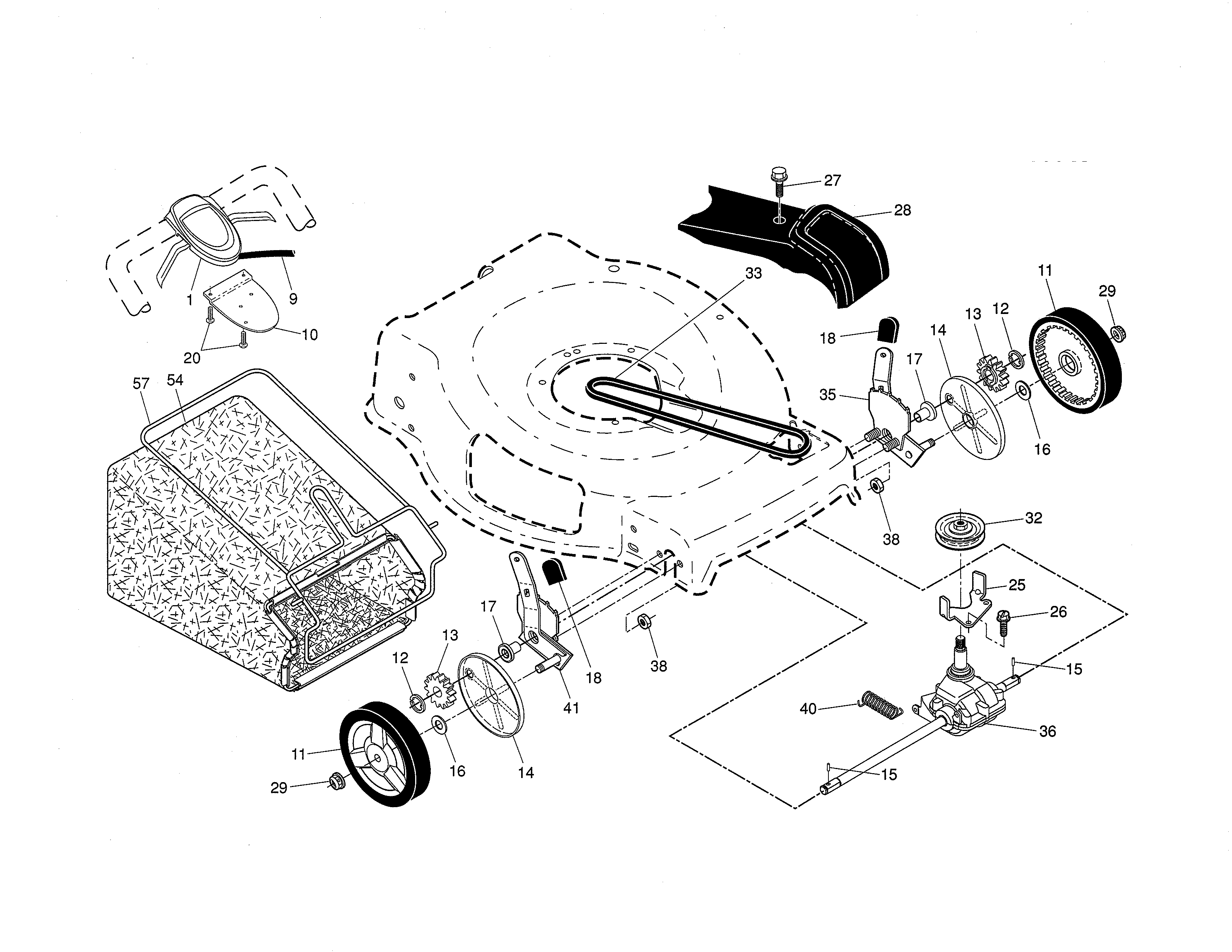 Husqvarna 917380460 drive control/gear case/wheels diagram