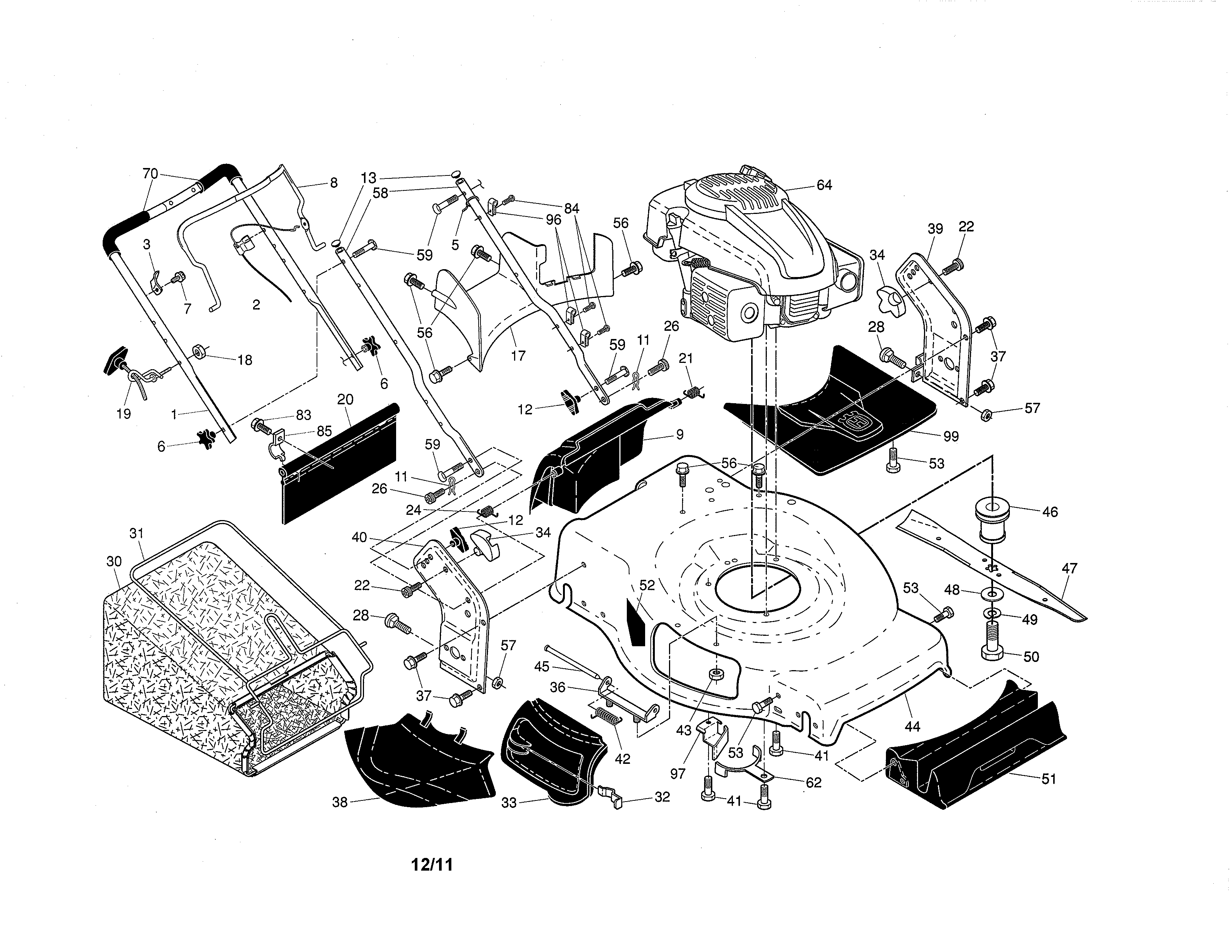 Husqvarna 917380960 engine/housing/handle diagram