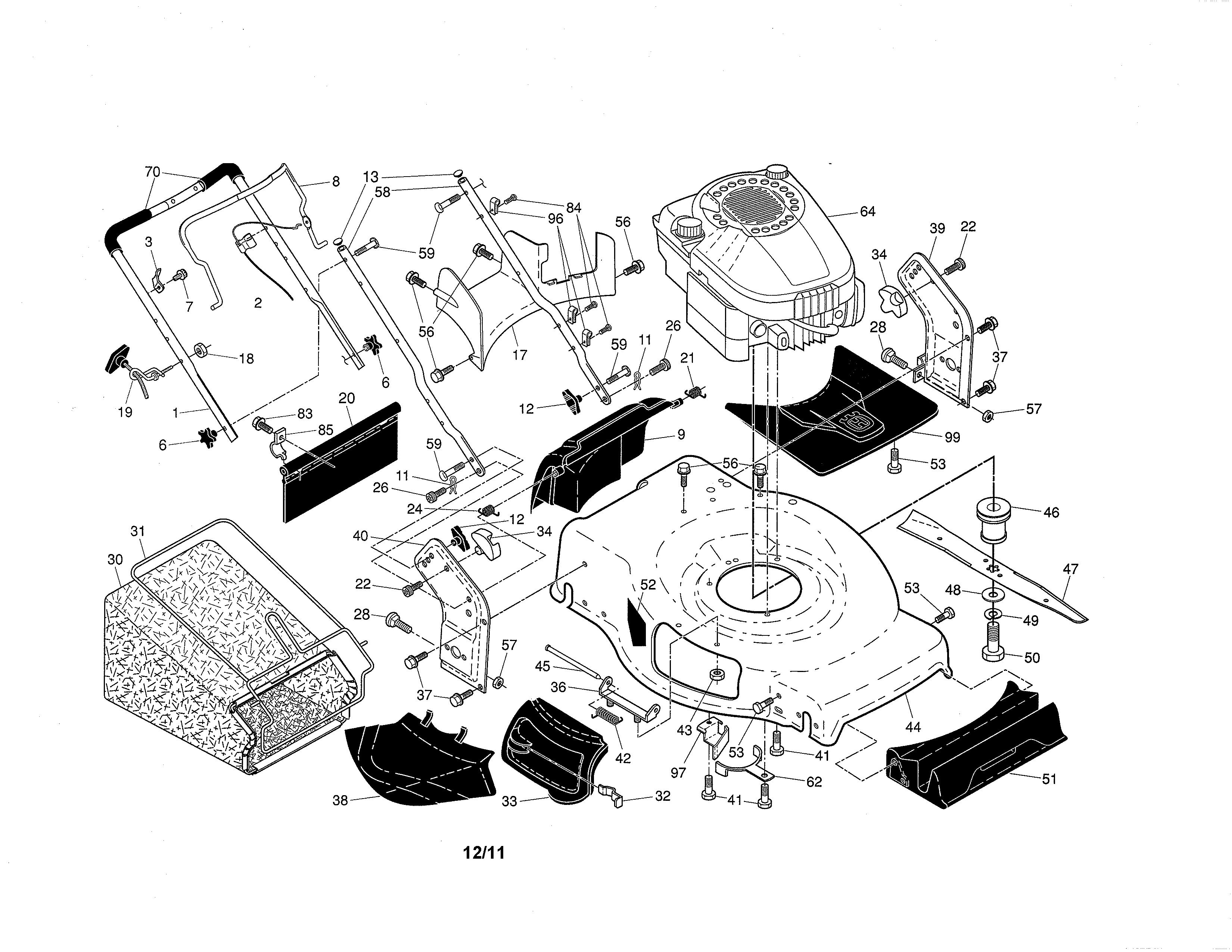 Husqvarna 917380970 engine/housing/handle diagram
