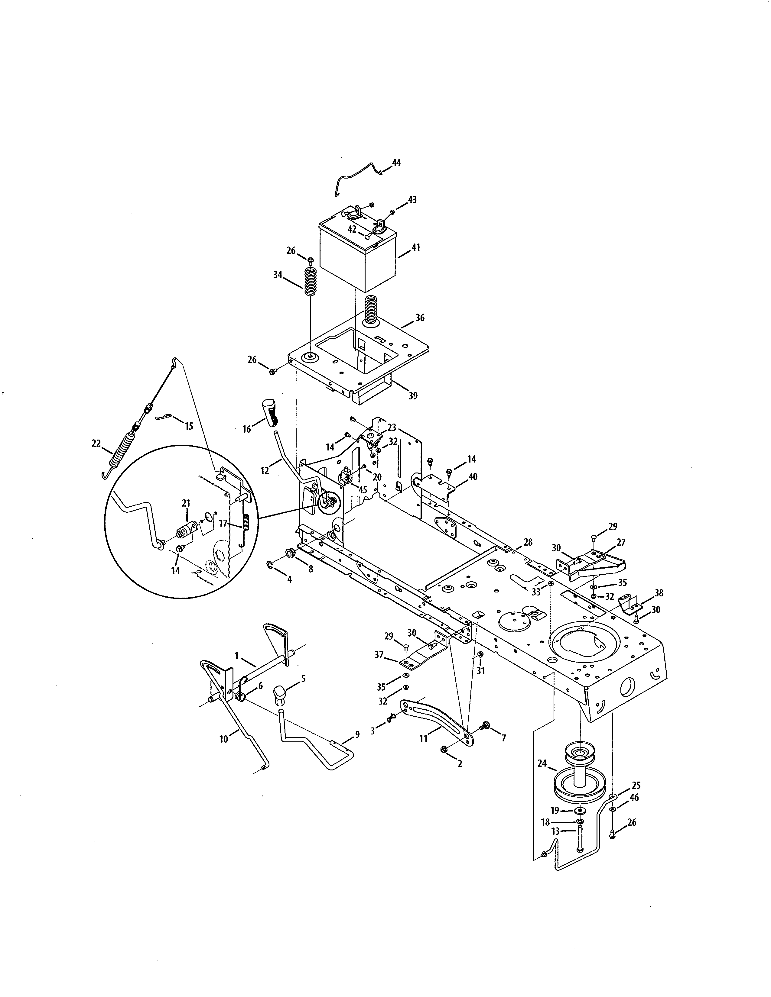 MTD 13AN77SS099 battery/frame diagram