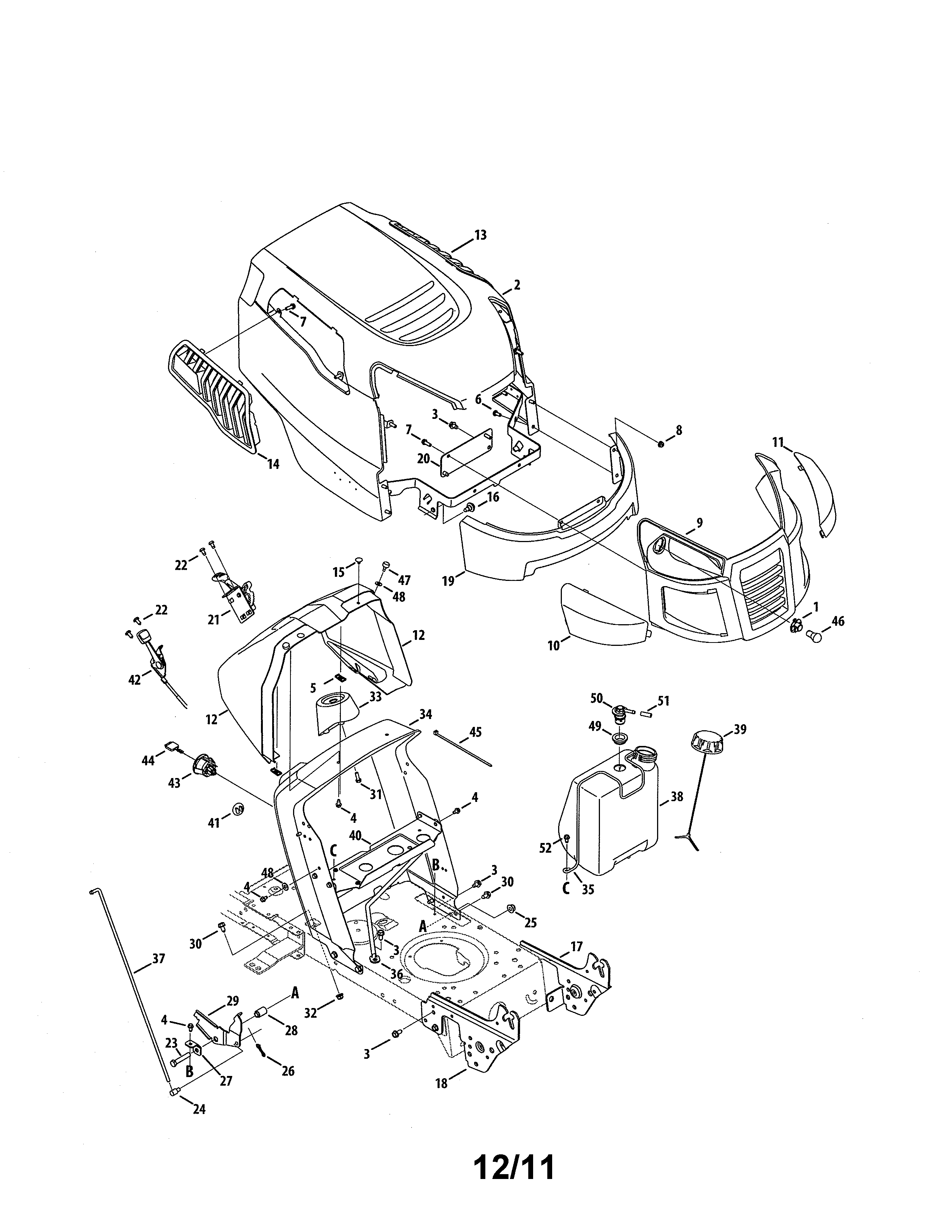 Craftsman 247288852 bumper/hood diagram